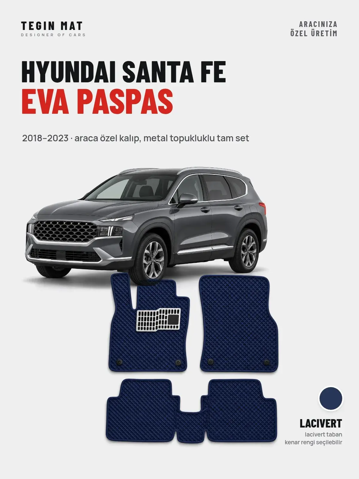 Hyundai Santa Fe EVA Oto Paspas Tam Set (2018–2023) Lacivert – Araca Özel Kalıp (1)
