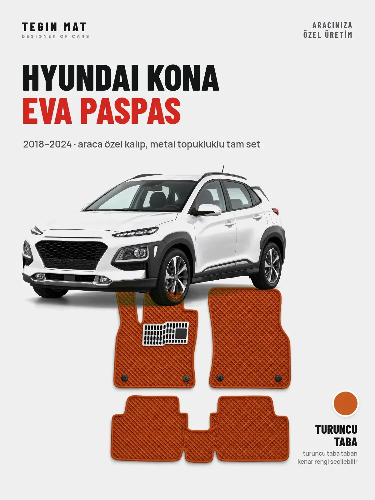 Hyundai Kona EVA Oto Paspas Tam Set (2018–2024) Turuncu Taba – Araca Özel Kalıp (1)