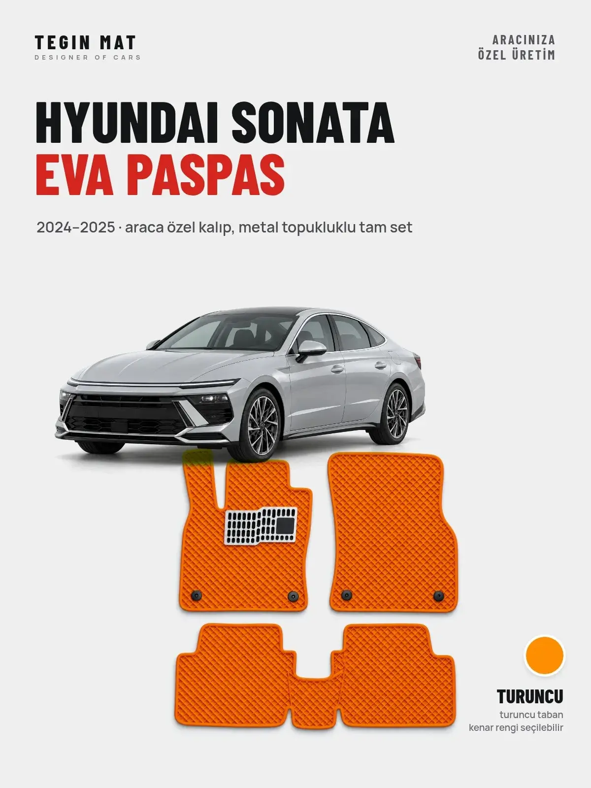 Hyundai Sonata EVA Oto Paspas Tam Set (2024–2025) Turuncu – Araca Özel Kalıp (1)