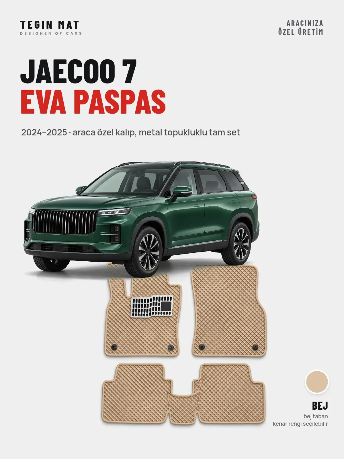 Jaecoo 7 EVA Oto Paspas Tam Set (2024–2025) Bej – Araca Özel Kalıp (1)