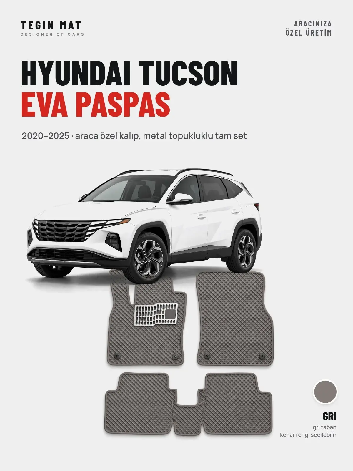 Hyundai Tucson EVA Oto Paspas Tam Set (2020–2025) Gri – Araca Özel Kalıp (1)
