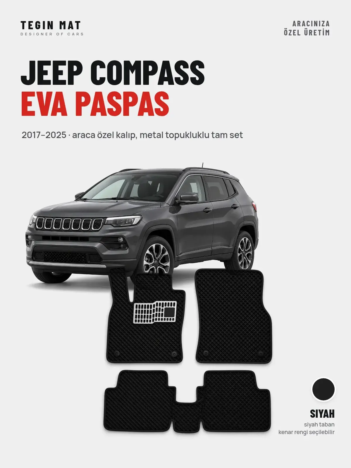 Jeep Compass EVA Oto Paspas Tam Set (2017–2025) Siyah – Araca Özel Kalıp (1)