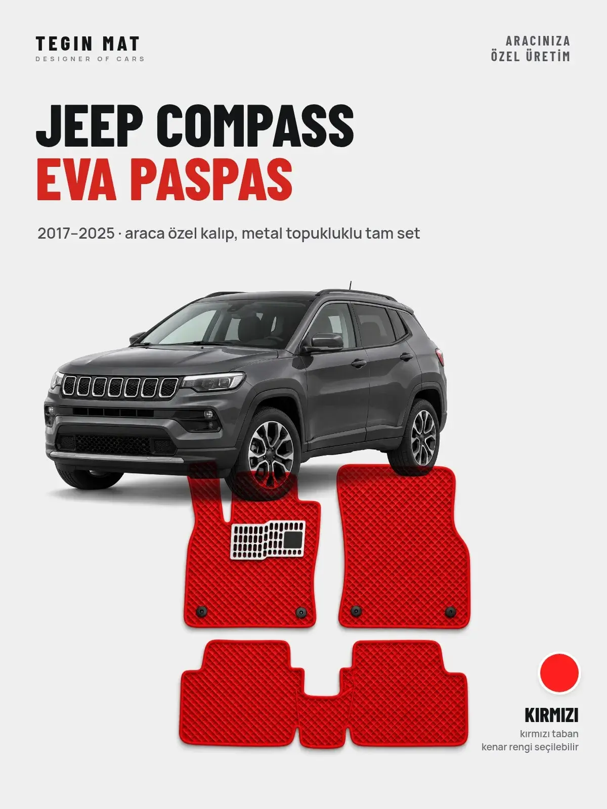 Jeep Compass EVA Oto Paspas Tam Set (2017–2025) Kırmızı – Araca Özel Kalıp (1)