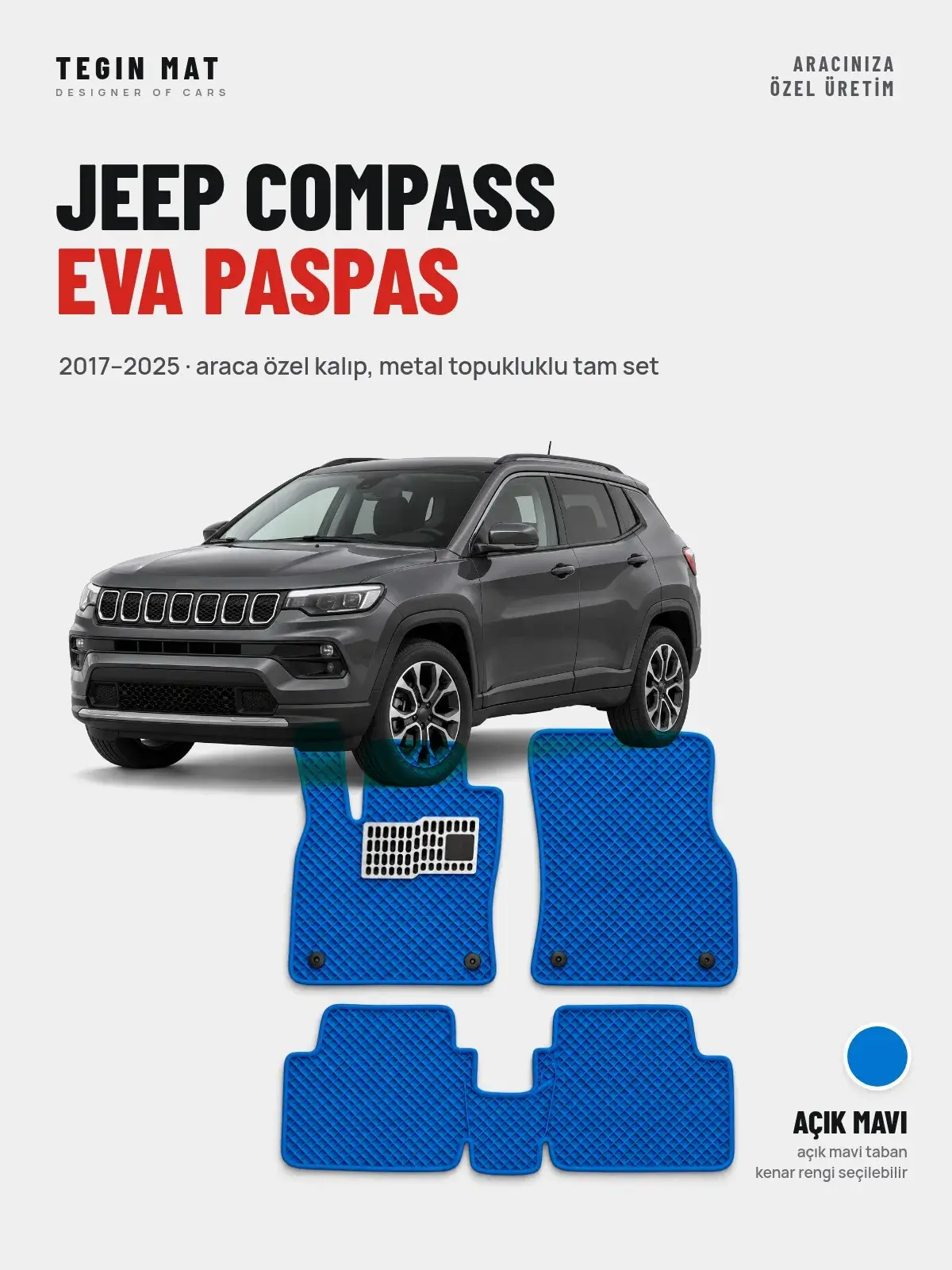 Jeep Compass EVA Oto Paspas Tam Set (2017–2025) Açık Mavi – Araca Özel Kalıp (1)