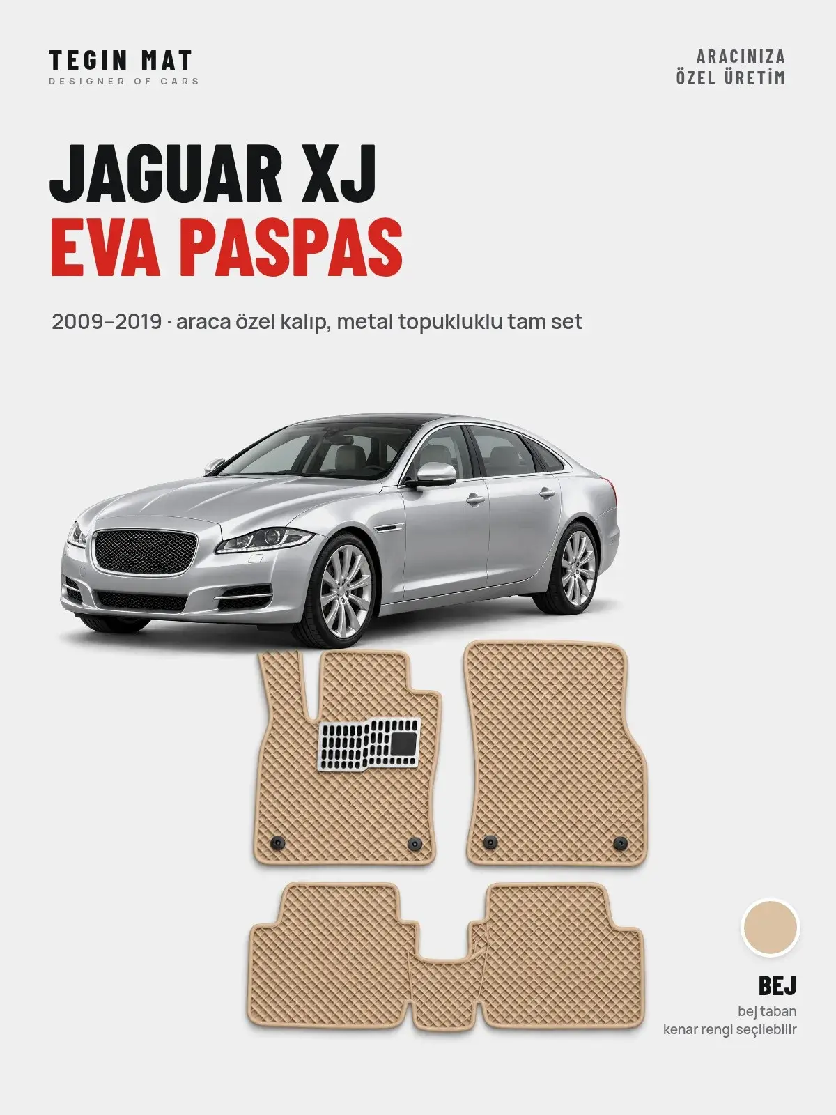 Jaguar XJ EVA Oto Paspas Tam Set (2009–2019) Bej – Araca Özel Kalıp (1)