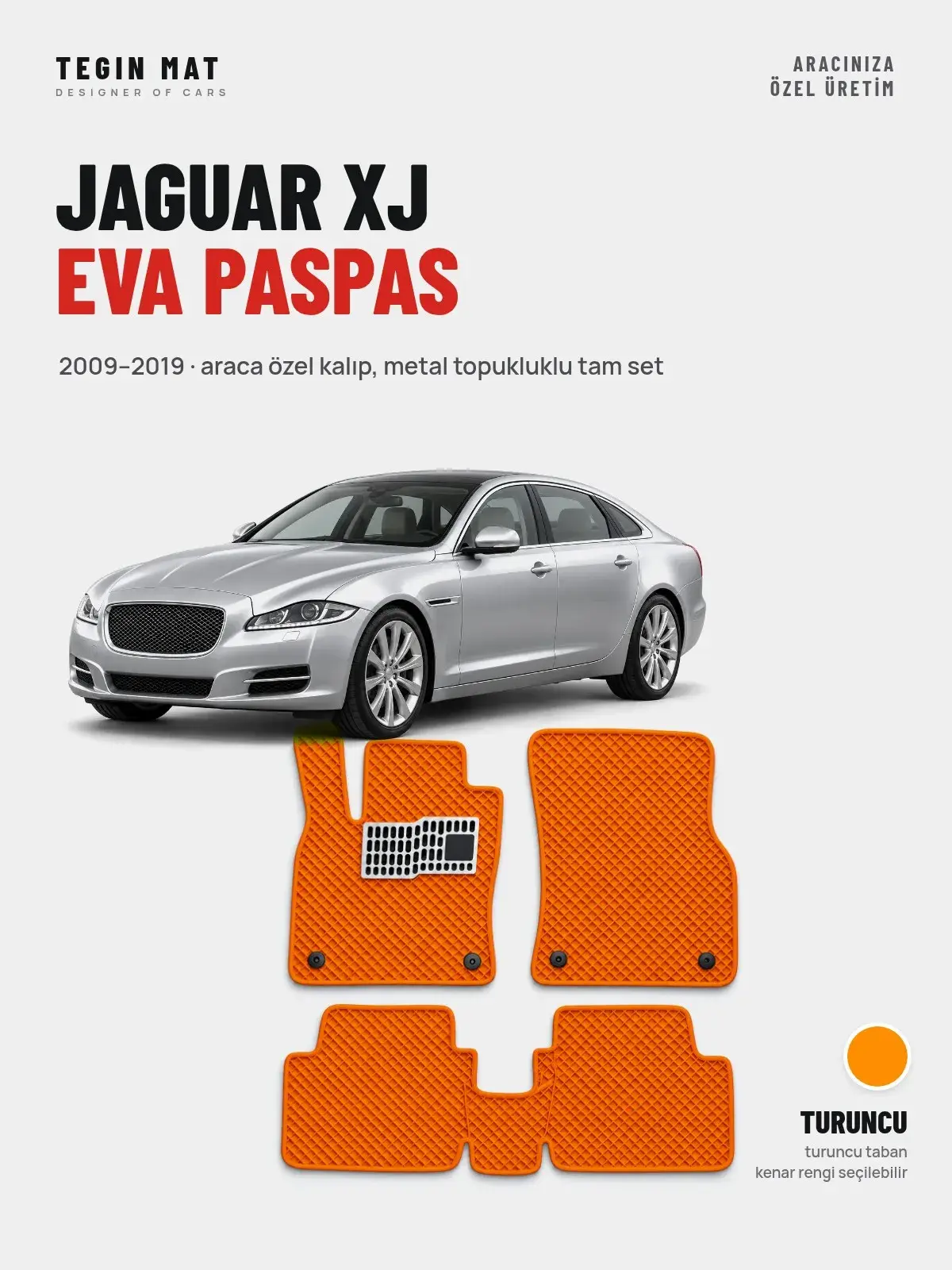 Jaguar XJ EVA Oto Paspas Tam Set (2009–2019) Turuncu – Araca Özel Kalıp (1)