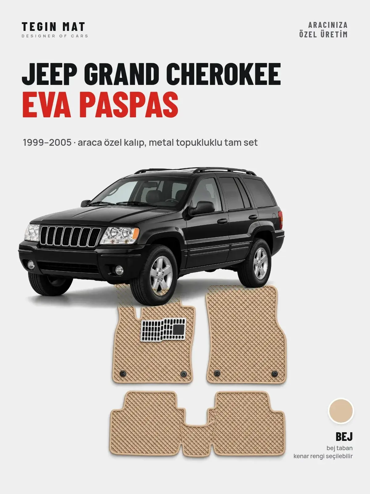 Jeep Grand Cherokee EVA Oto Paspas Tam Set (1999–2005) Bej – Araca Özel Kalıp (1)