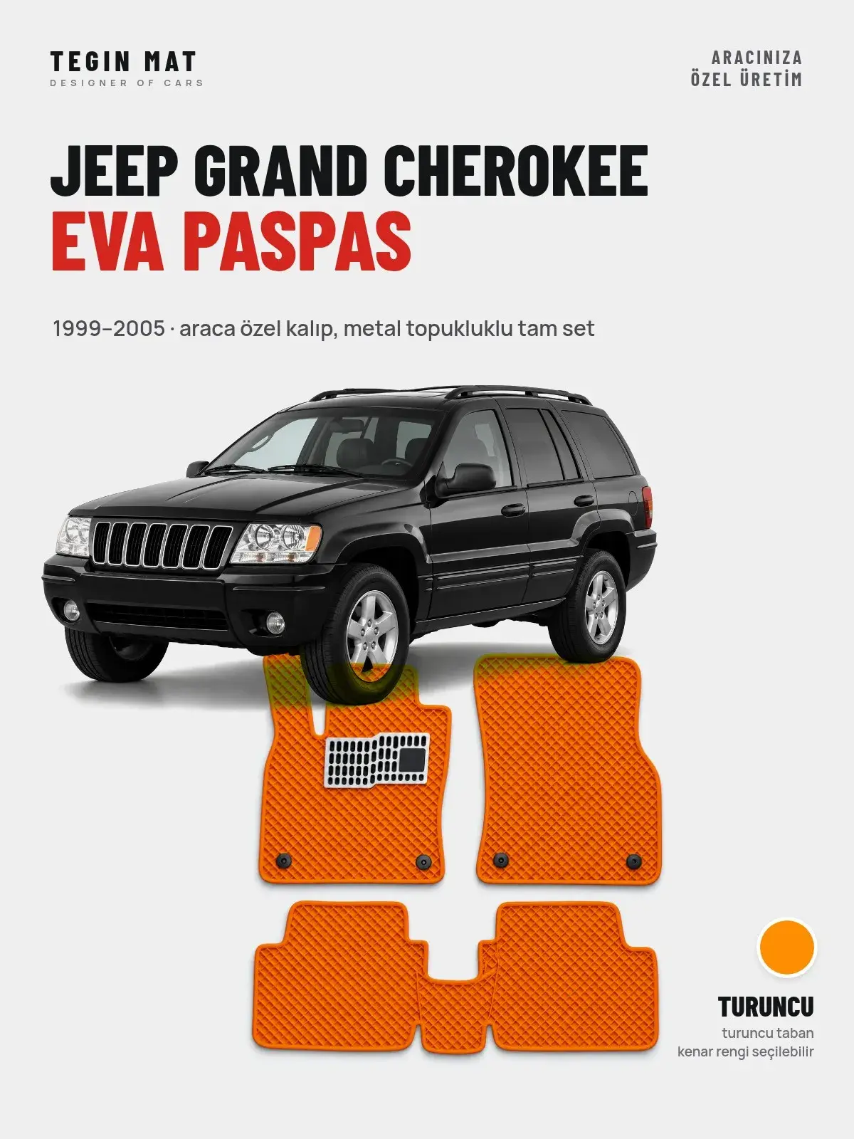 Jeep Grand Cherokee EVA Oto Paspas Tam Set (1999–2005) Turuncu – Araca Özel Kalıp (1)