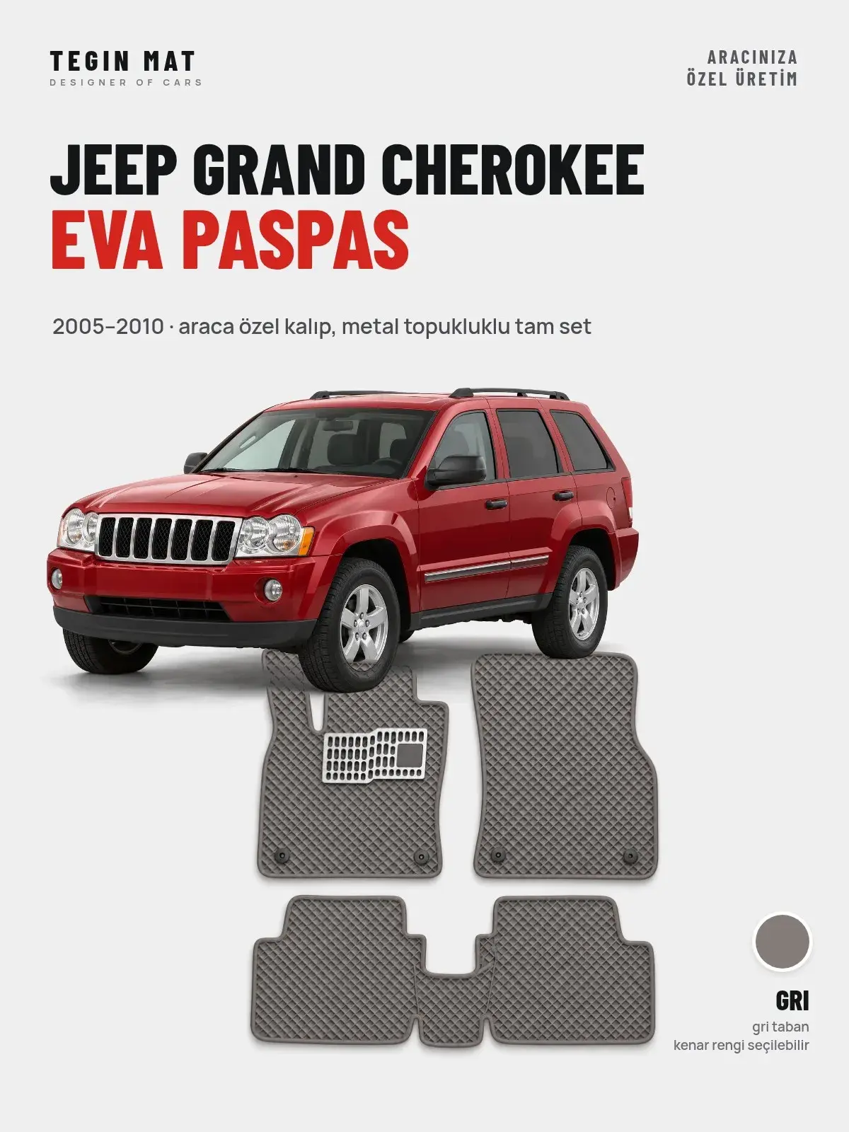 Jeep Grand Cherokee EVA Oto Paspas Tam Set (2005–2010) Gri – Araca Özel Kalıp (1)