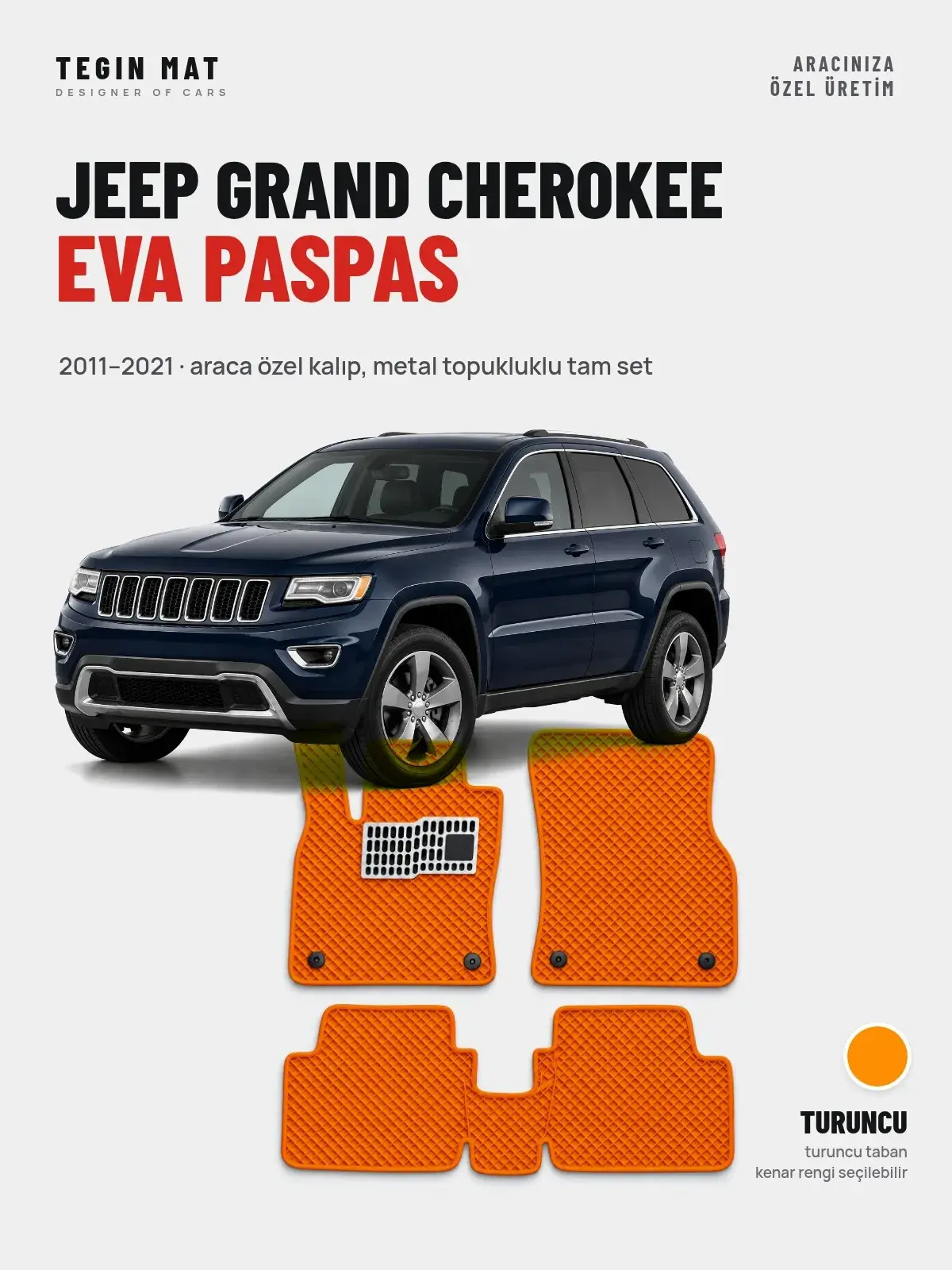 Jeep Grand Cherokee EVA Oto Paspas Tam Set (2011–2021) Turuncu – Araca Özel Kalıp (1)