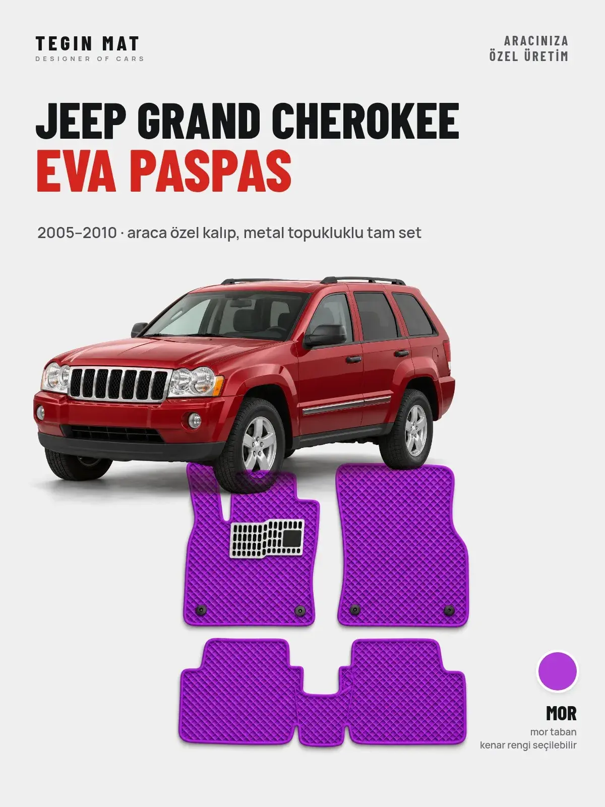 Jeep Grand Cherokee EVA Oto Paspas Tam Set (2005–2010) Mor – Araca Özel Kalıp (1)
