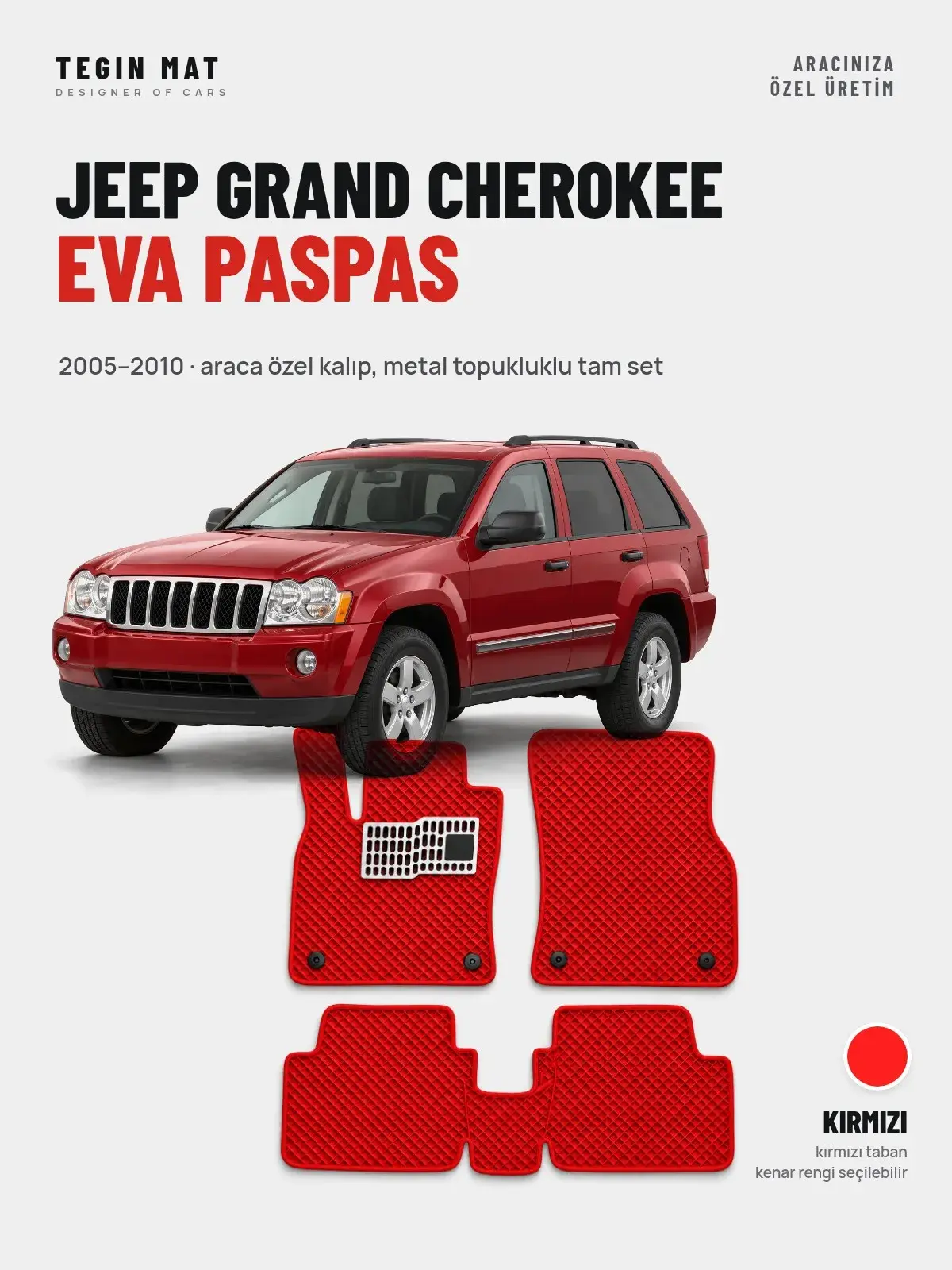 Jeep Grand Cherokee EVA Oto Paspas Tam Set (2005–2010) Kırmızı – Araca Özel Kalıp (1)