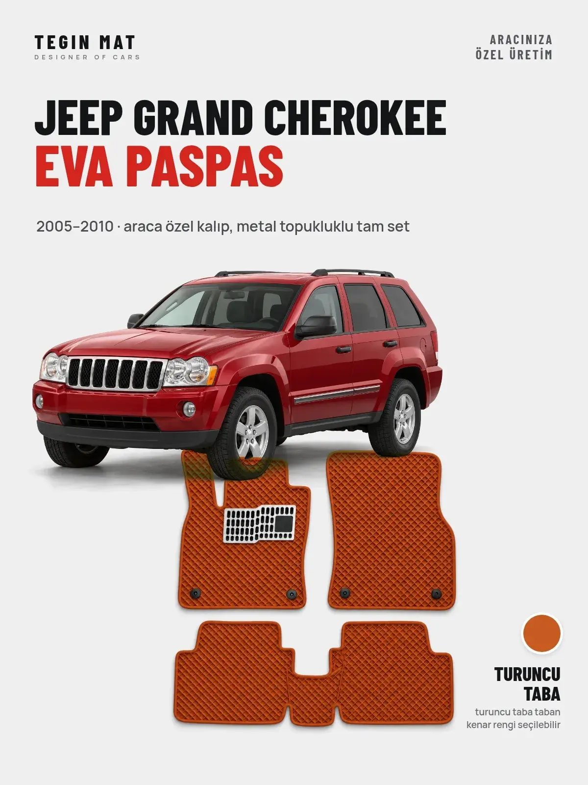Jeep Grand Cherokee EVA Oto Paspas Tam Set (2005–2010) Turuncu Taba – Araca Özel Kalıp (1)