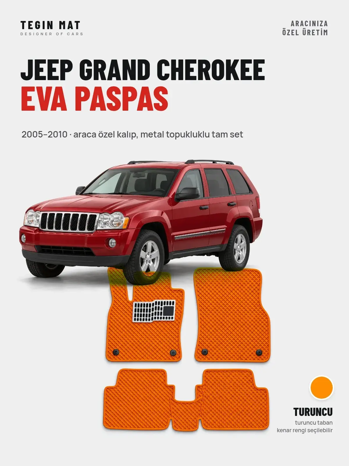 Jeep Grand Cherokee EVA Oto Paspas Tam Set (2005–2010) Turuncu – Araca Özel Kalıp (1)