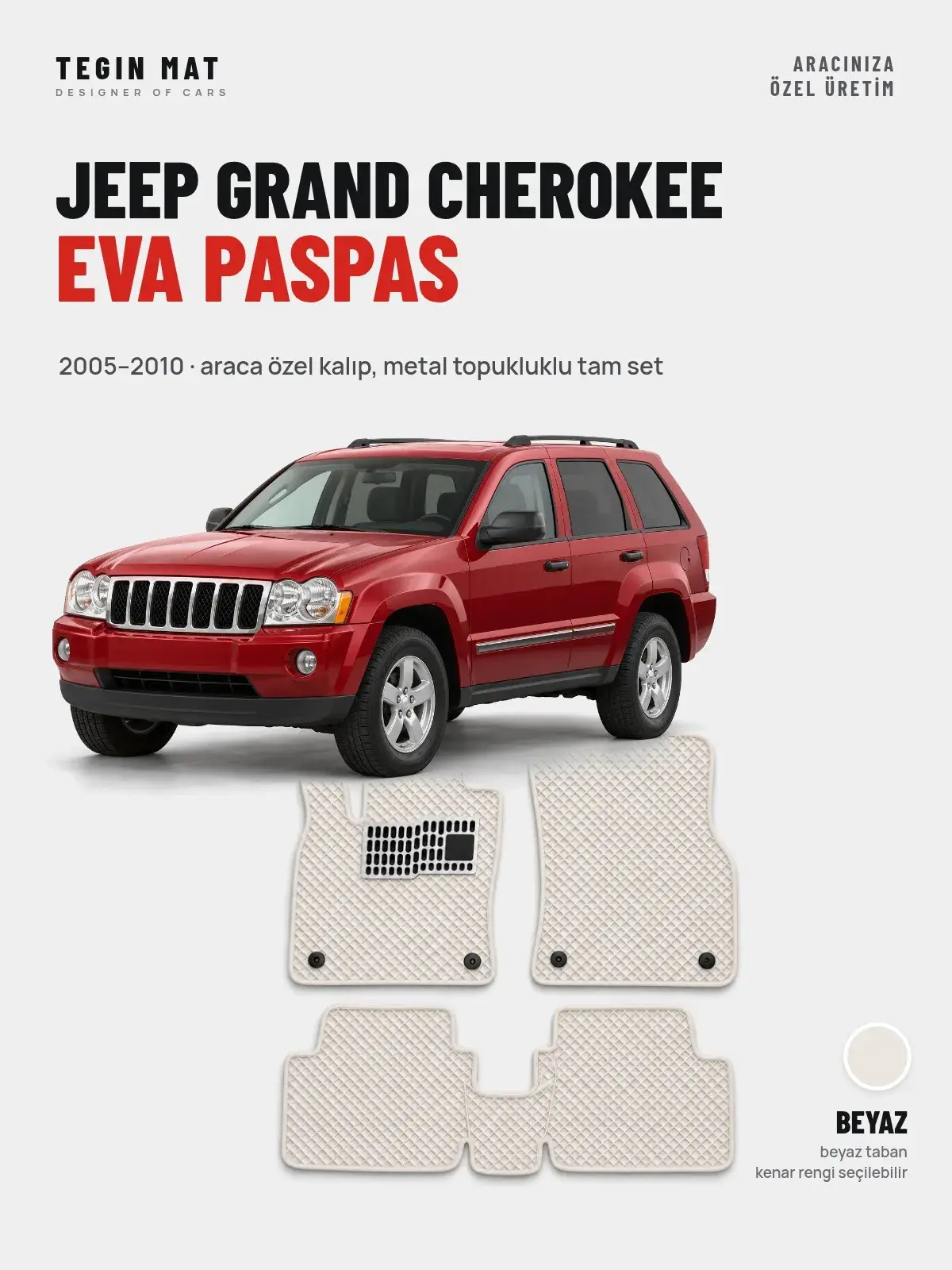Jeep Grand Cherokee EVA Oto Paspas Tam Set (2005–2010) Beyaz – Araca Özel Kalıp (1)