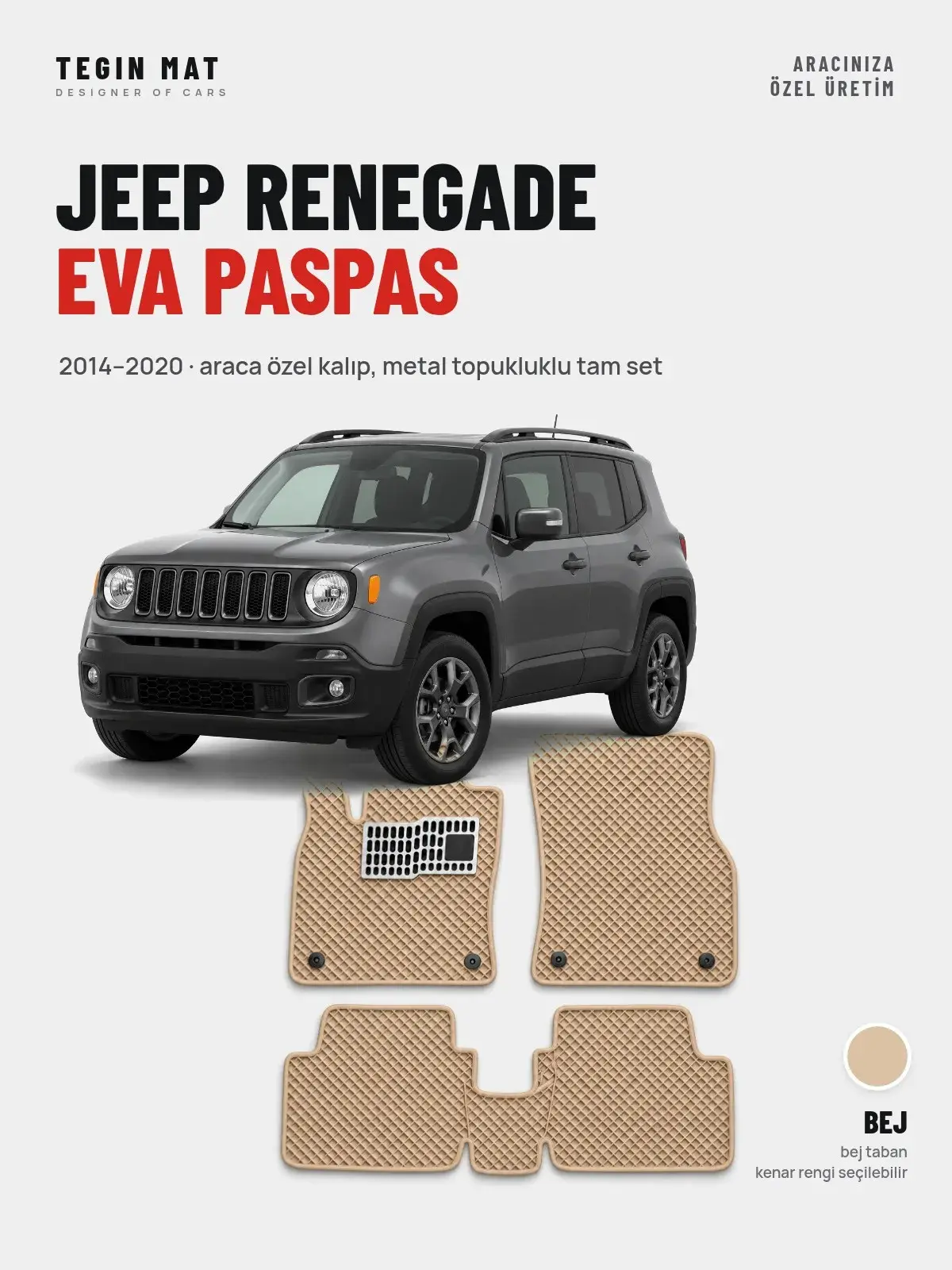 Jeep Renegade EVA Oto Paspas Tam Set (2014–2020) Bej – Araca Özel Kalıp (1)
