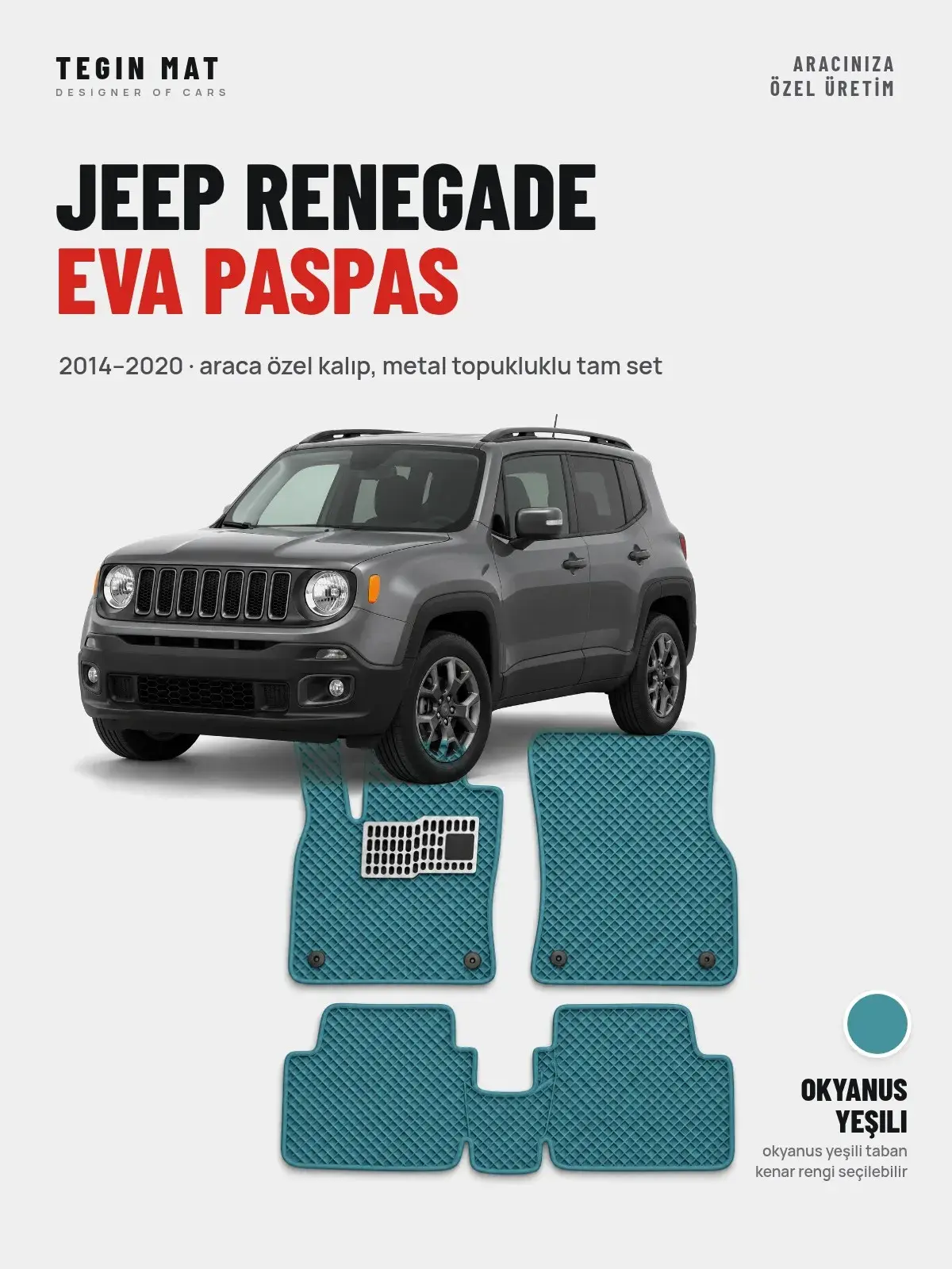 Jeep Renegade EVA Oto Paspas Tam Set (2014–2020) Okyanus Yeşili – Araca Özel Kalıp (1)
