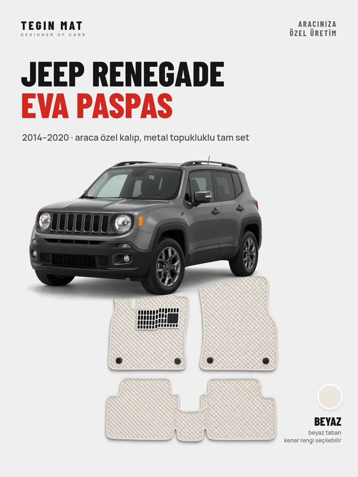 Jeep Renegade EVA Oto Paspas Tam Set (2014–2020) Beyaz – Araca Özel Kalıp (1)
