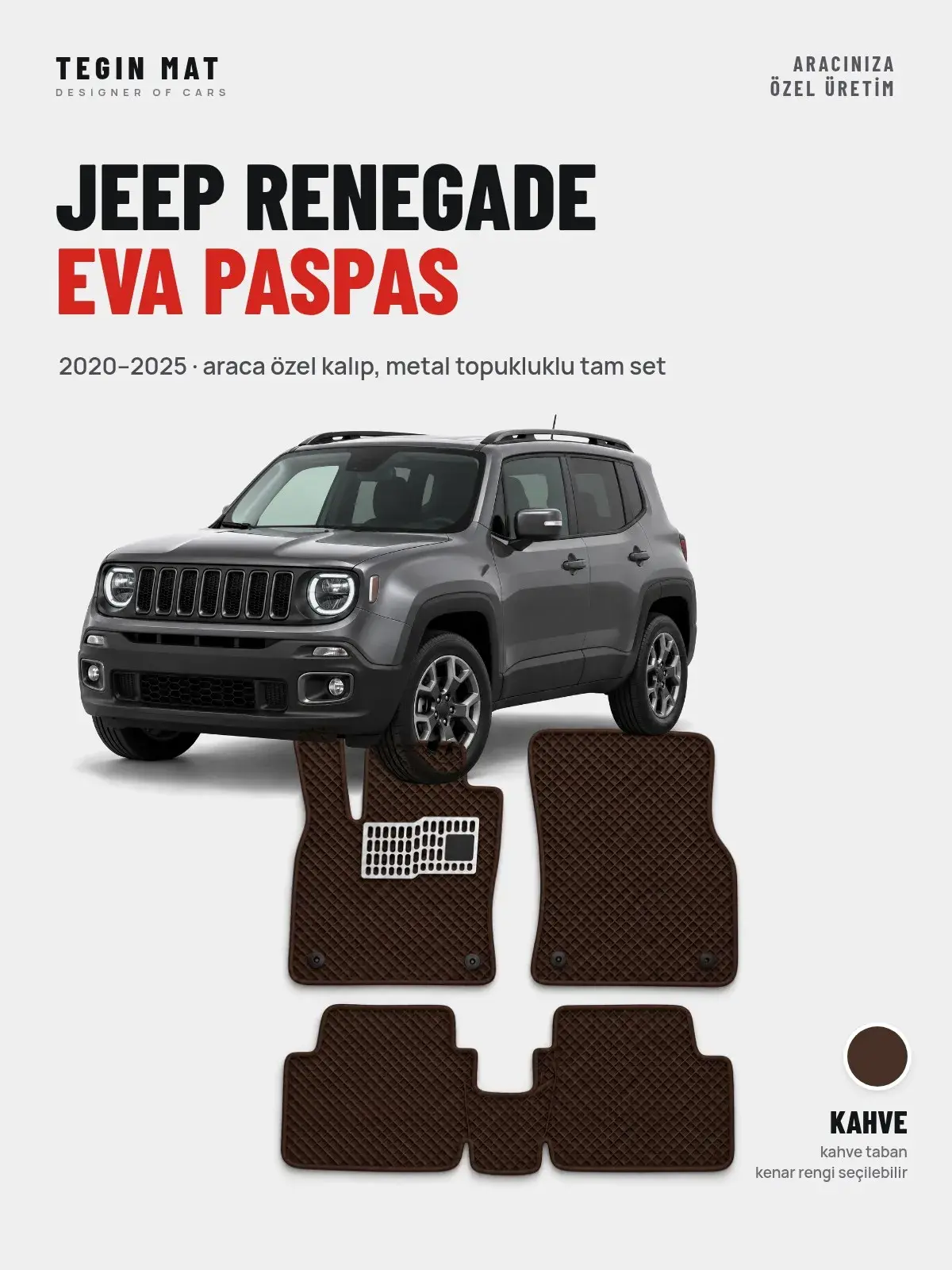 Jeep Renegade EVA Oto Paspas Tam Set (2020–2025) Kahve – Araca Özel Kalıp (1)