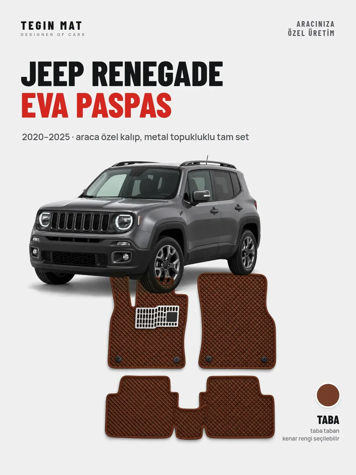 Jeep Renegade EVA Oto Paspas Tam Set (2020–2025) Taba – Araca Özel Kalıp (1)