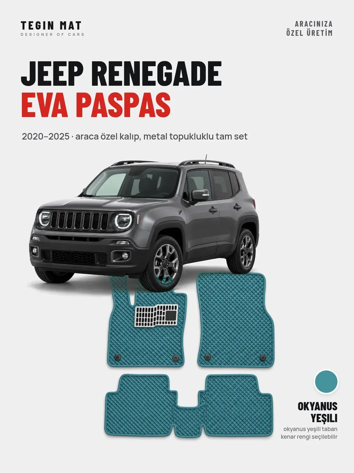 Jeep Renegade EVA Oto Paspas Tam Set (2020–2025) Okyanus Yeşili – Araca Özel Kalıp (1)