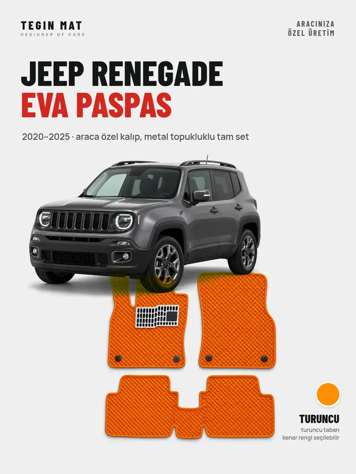 Jeep Renegade EVA Oto Paspas Tam Set (2020–2025) Turuncu – Araca Özel Kalıp (1)