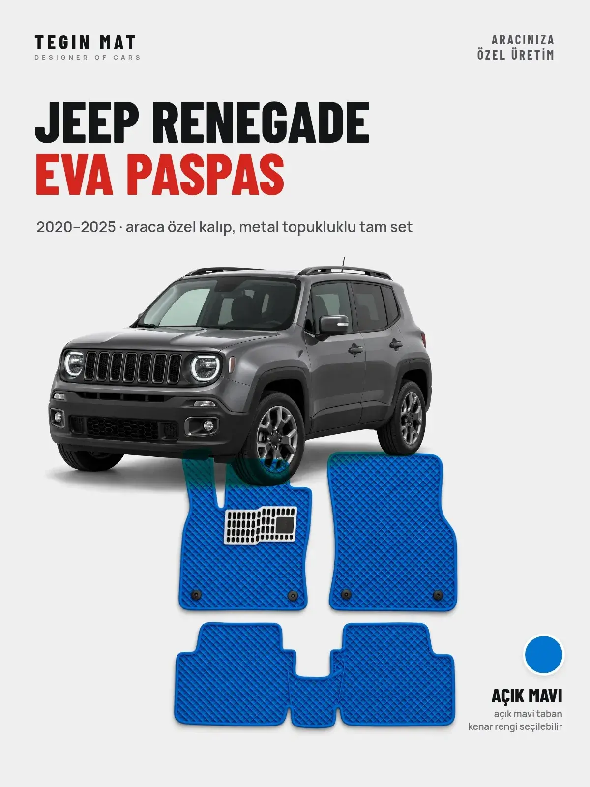 Jeep Renegade EVA Oto Paspas Tam Set (2020–2025) Açık Mavi – Araca Özel Kalıp (1)