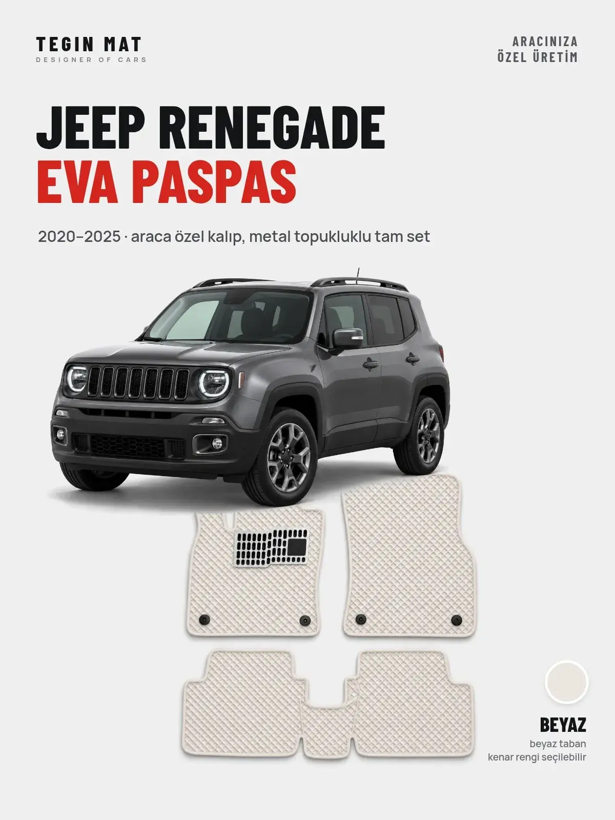 Jeep Renegade EVA Oto Paspas Tam Set (2020–2025) Beyaz – Araca Özel Kalıp (1)