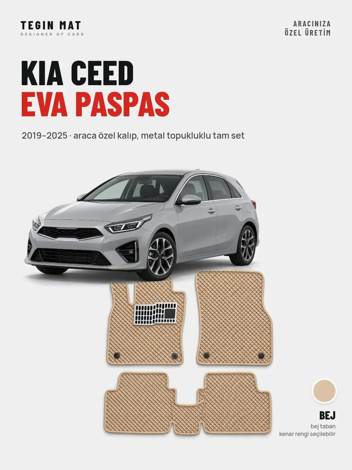 Kia Ceed EVA Oto Paspas Tam Set (2019–2025) Bej – Araca Özel Kalıp (1)