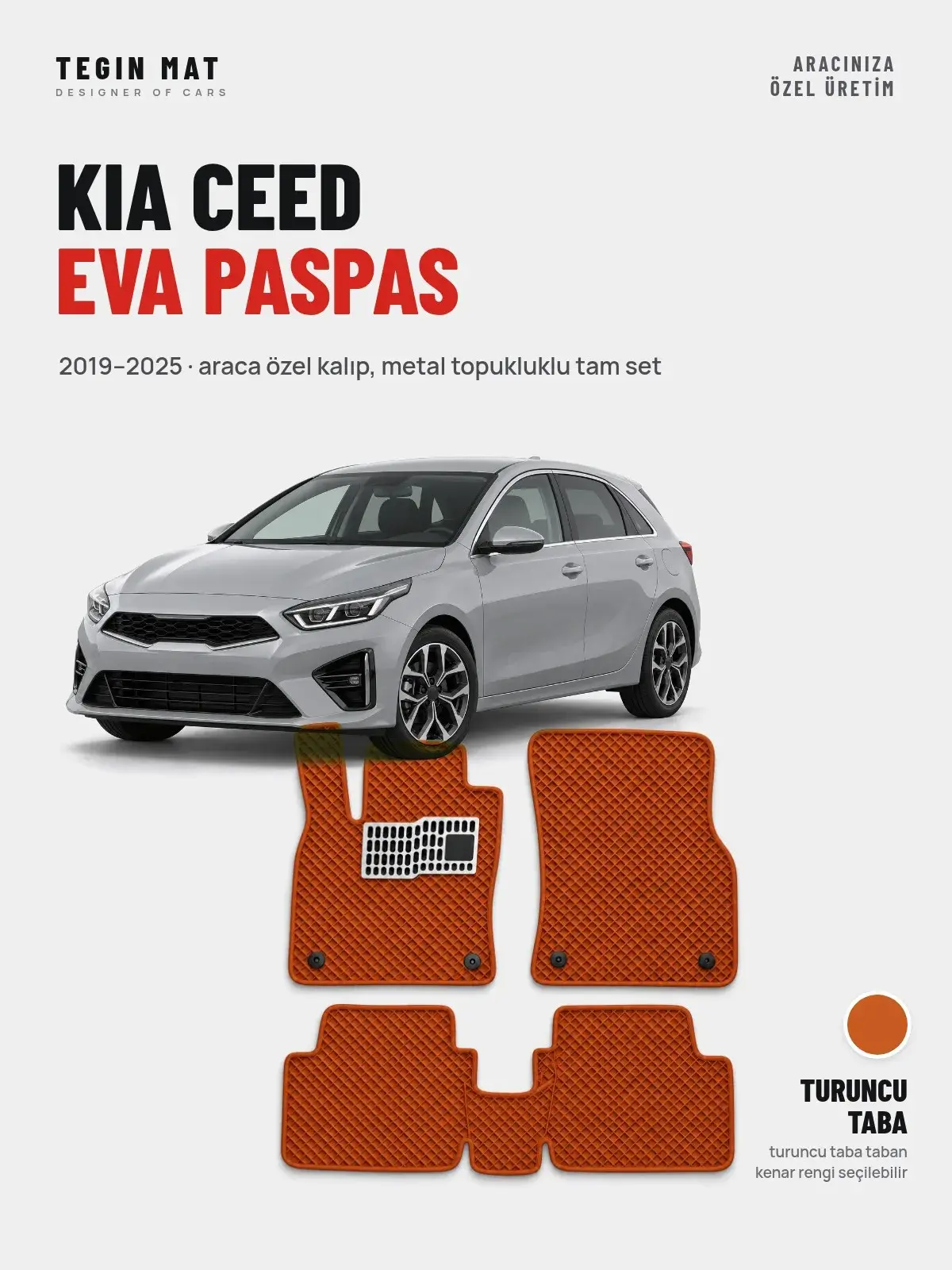 Kia Ceed EVA Oto Paspas Tam Set (2019–2025) Turuncu Taba – Araca Özel Kalıp (1)