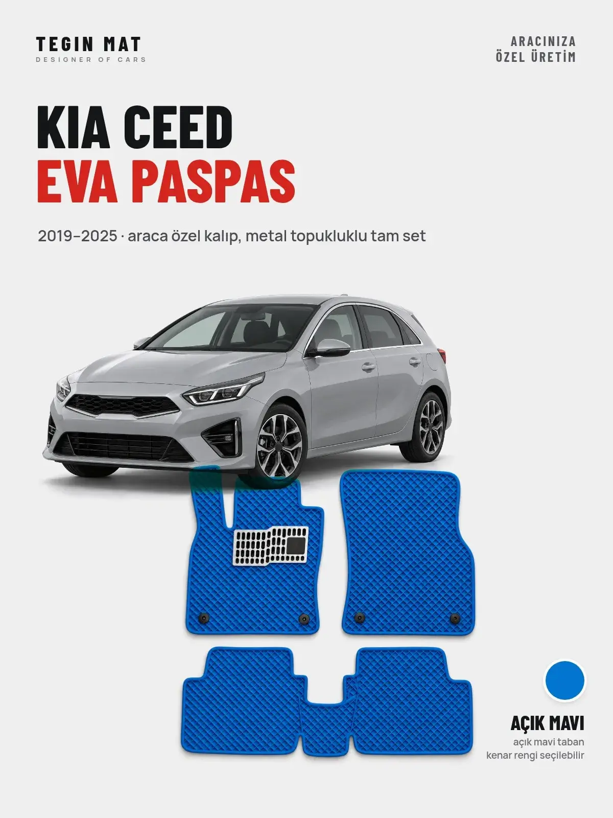 Kia Ceed EVA Oto Paspas Tam Set (2019–2025) Açık Mavi – Araca Özel Kalıp (1)