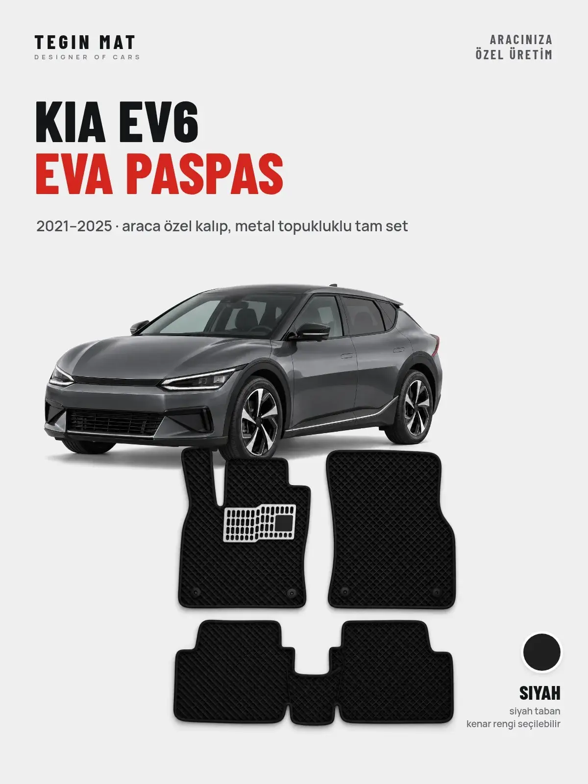 Kia EV6 EVA Oto Paspas Tam Set (2021–2025) Siyah – Araca Özel Kalıp (1)