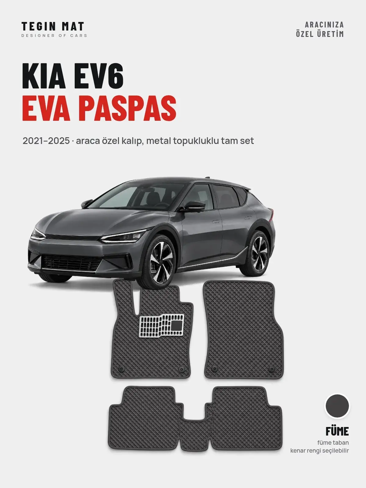 Kia EV6 EVA Oto Paspas Tam Set (2021–2025) Füme – Araca Özel Kalıp (1)