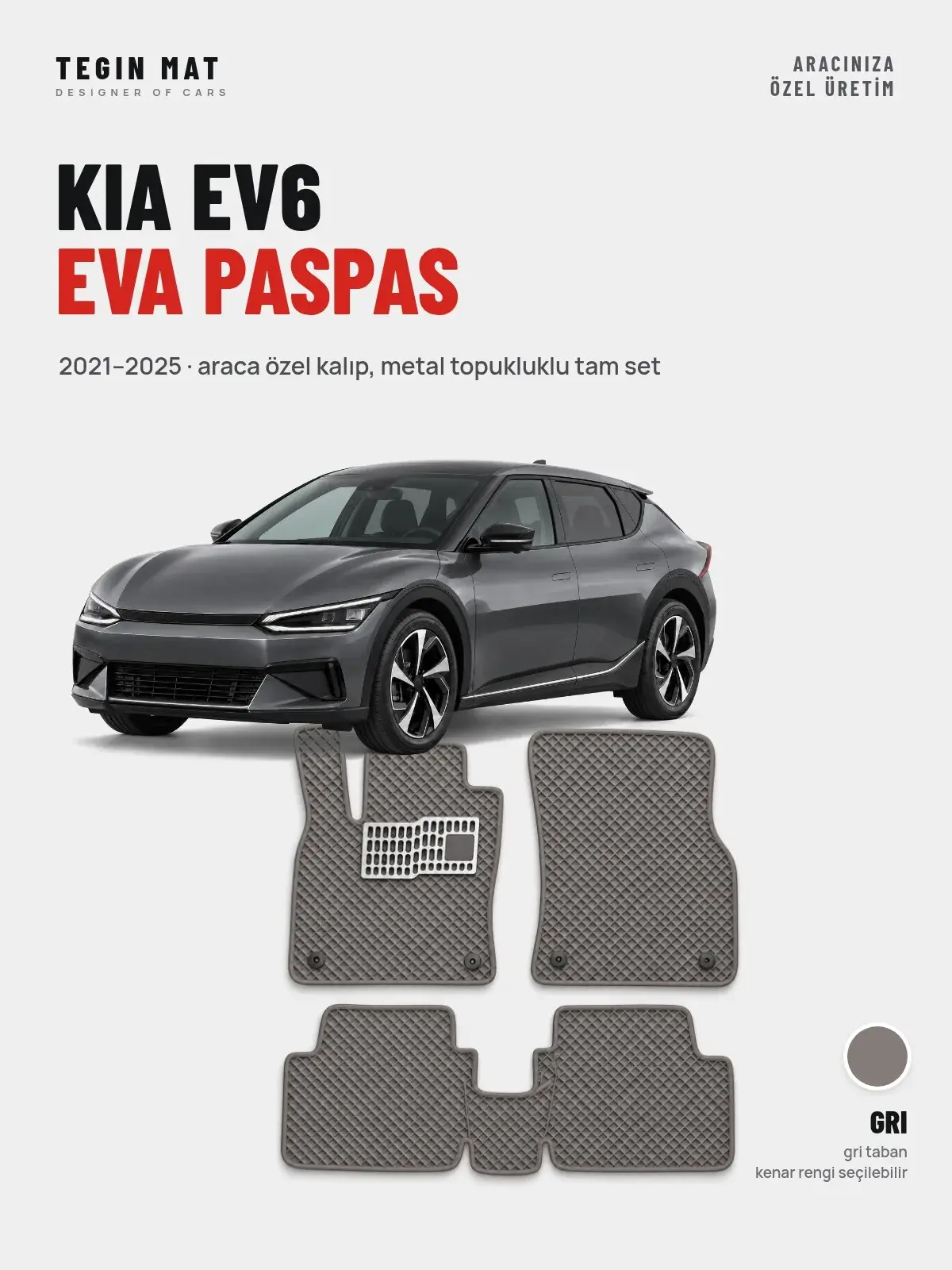 Kia EV6 EVA Oto Paspas Tam Set (2021–2025) Gri – Araca Özel Kalıp (1)