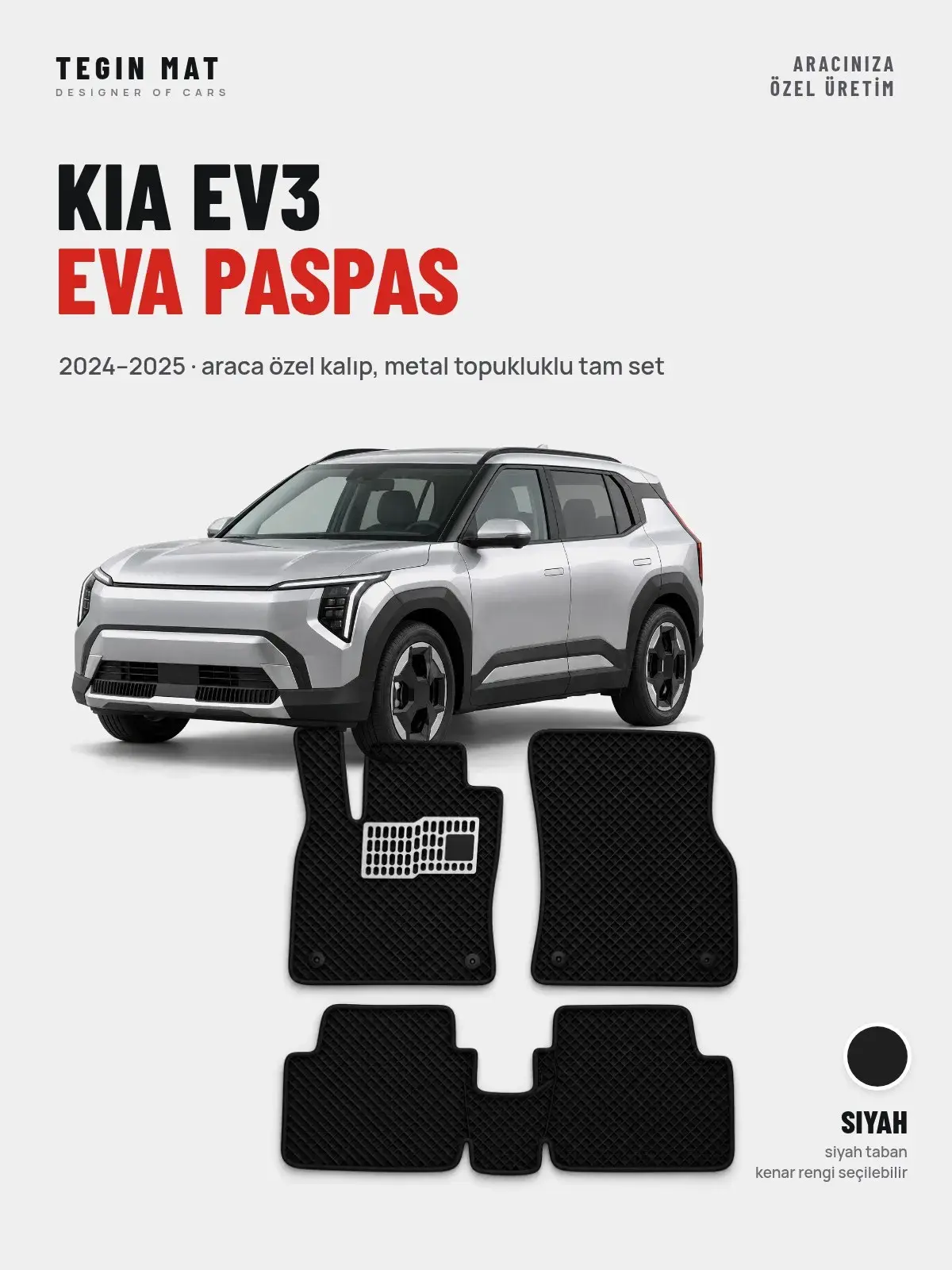 Kia EV3 EVA Oto Paspas Tam Set (2024–2025) Siyah – Araca Özel Kalıp (1)