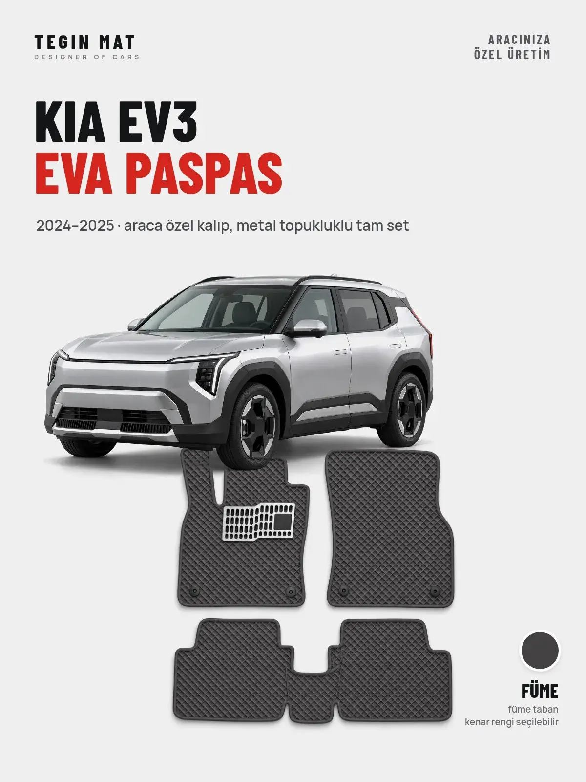 Kia EV3 EVA Oto Paspas Tam Set (2024–2025) Füme – Araca Özel Kalıp (1)
