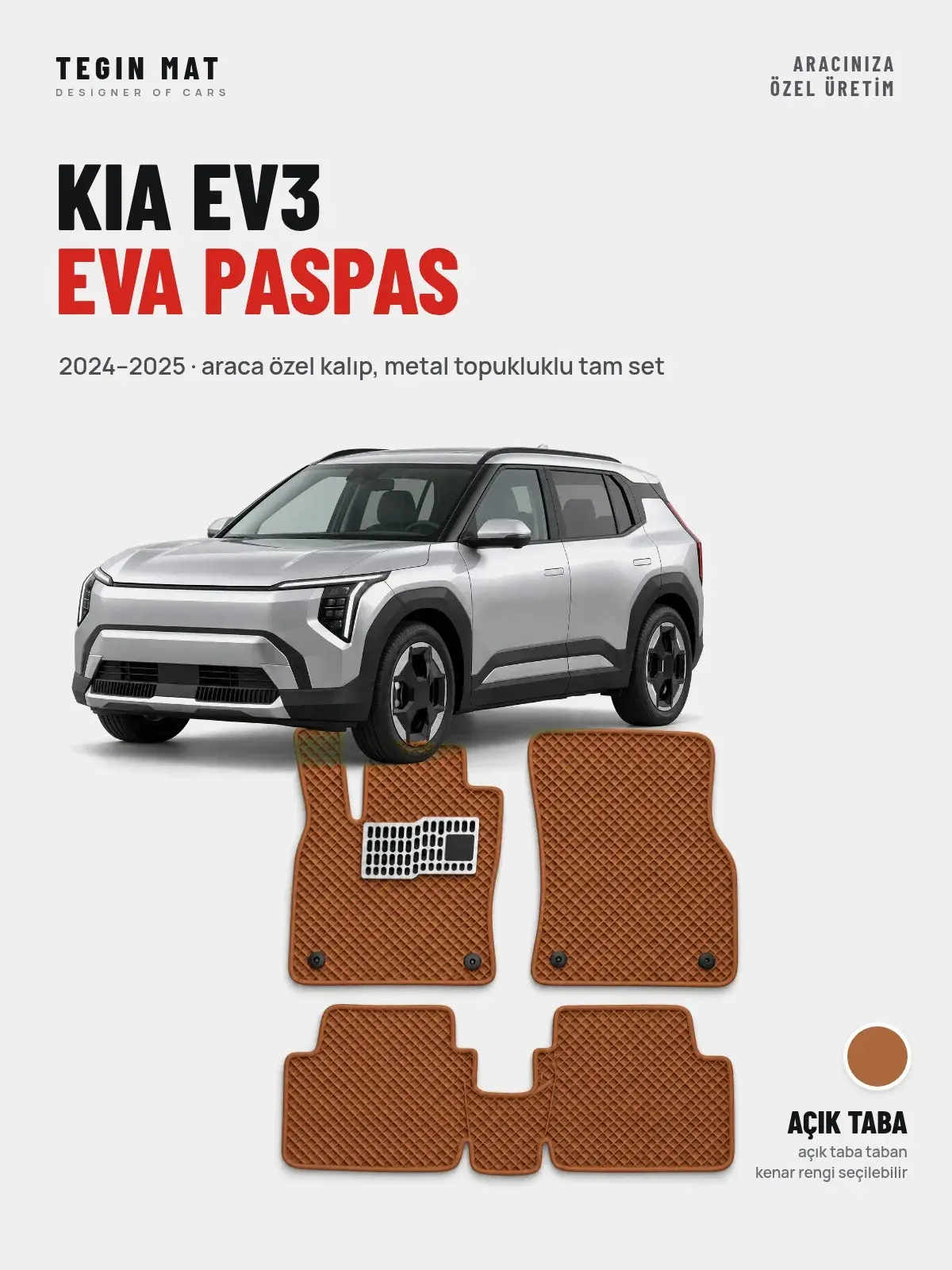 Kia EV3 EVA Oto Paspas Tam Set (2024–2025) Açık Taba – Araca Özel Kalıp (1)