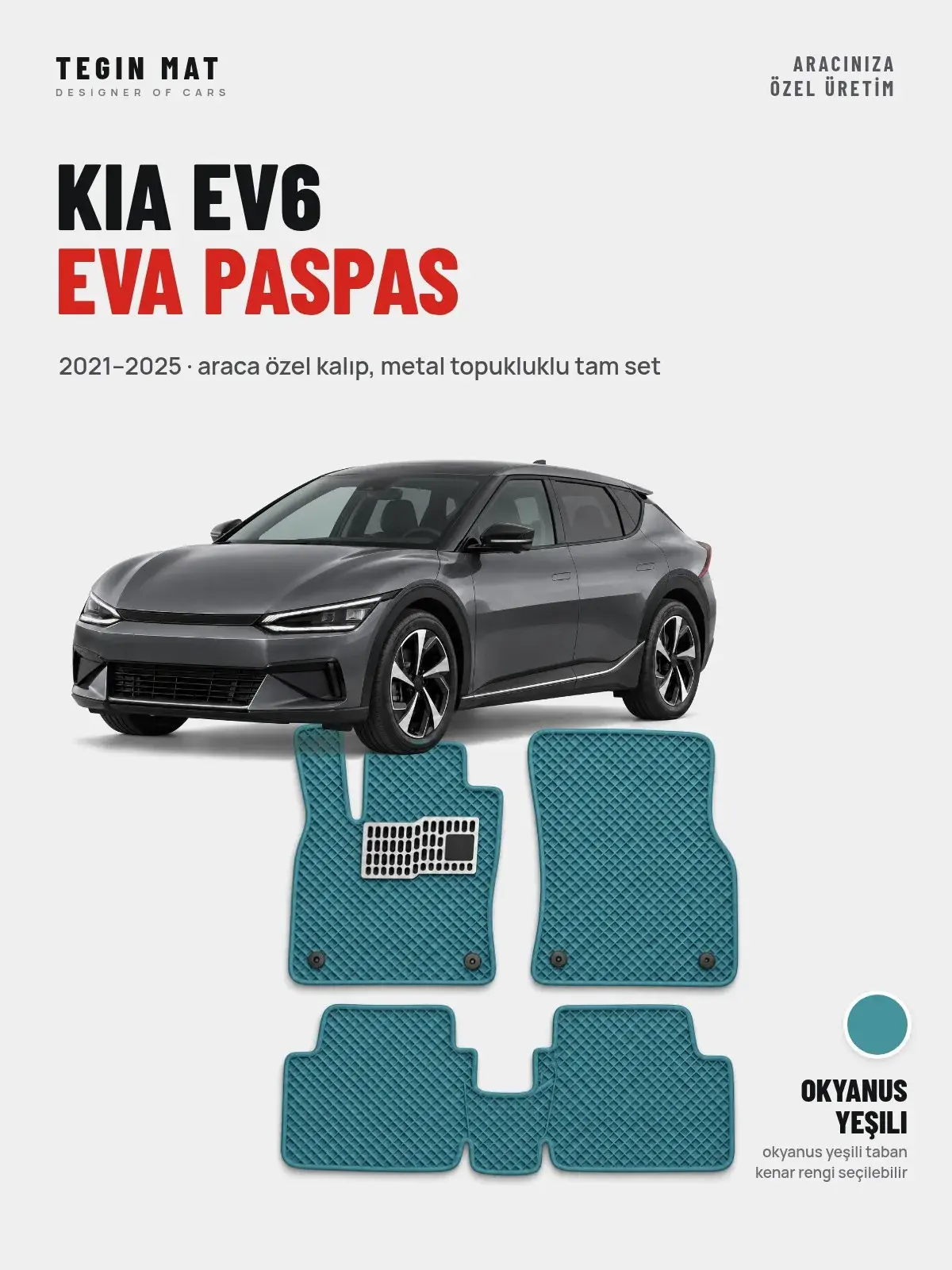 Kia EV6 EVA Oto Paspas Tam Set (2021–2025) Okyanus Yeşili – Araca Özel Kalıp (1)