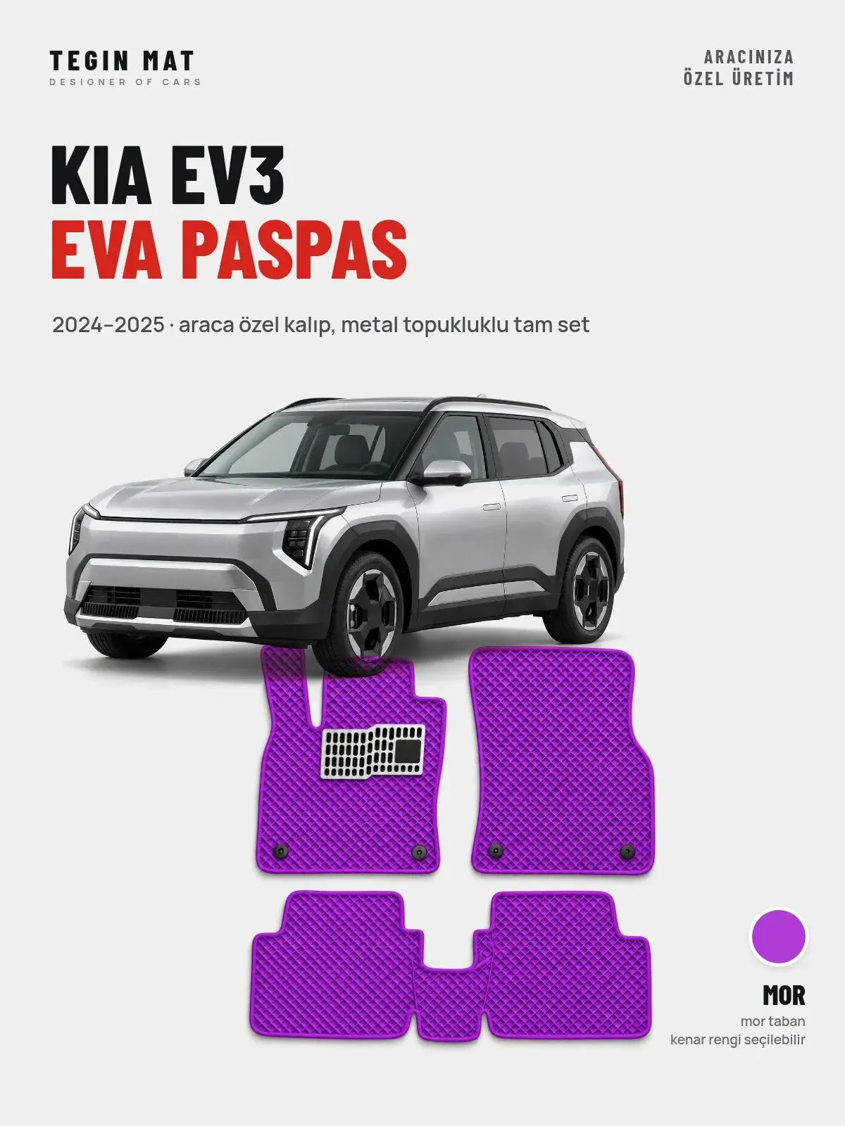 Kia EV3 EVA Oto Paspas Tam Set (2024–2025) Mor – Araca Özel Kalıp (1)