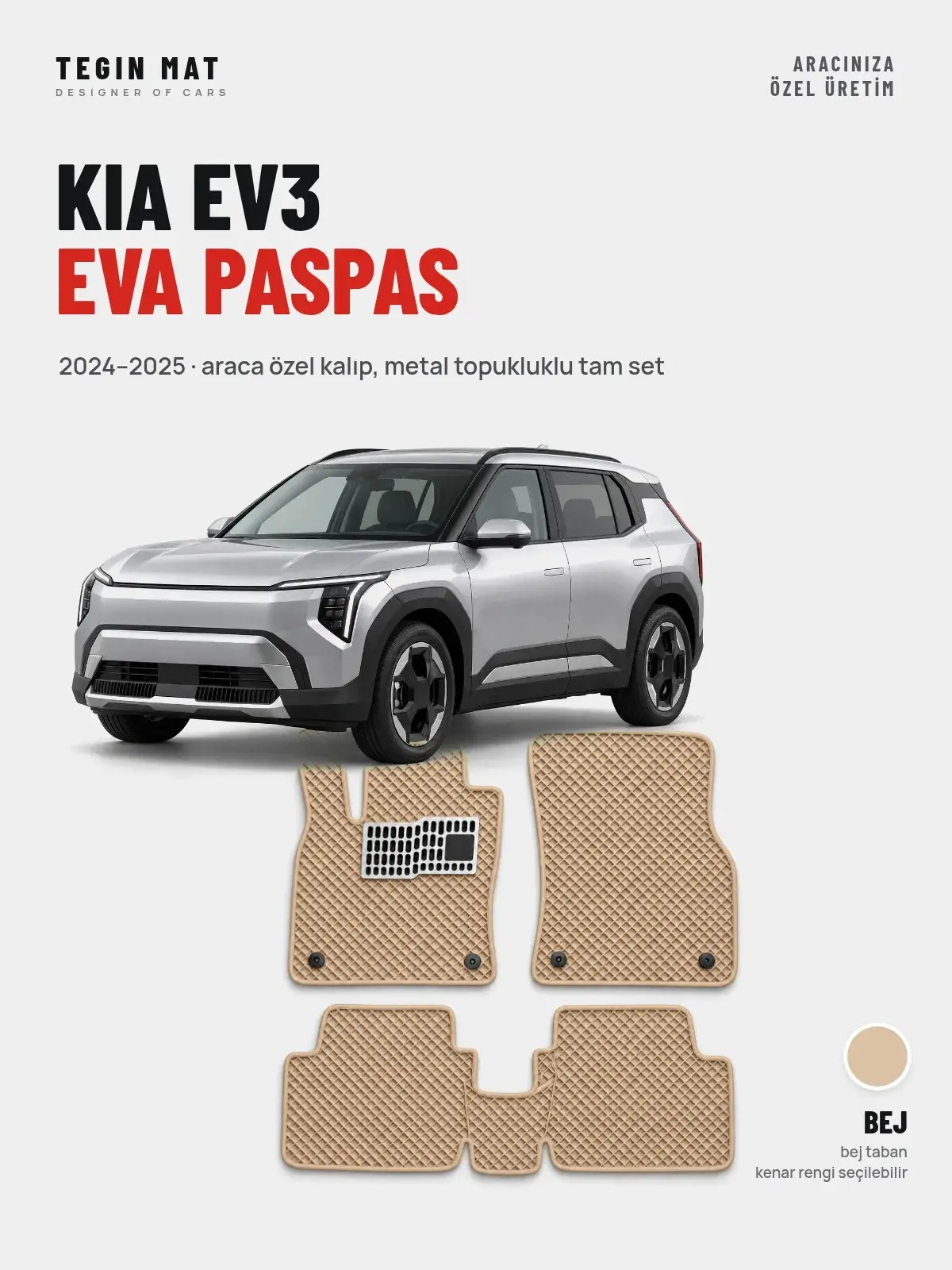 Kia EV3 EVA Oto Paspas Tam Set (2024–2025) Bej – Araca Özel Kalıp (1)
