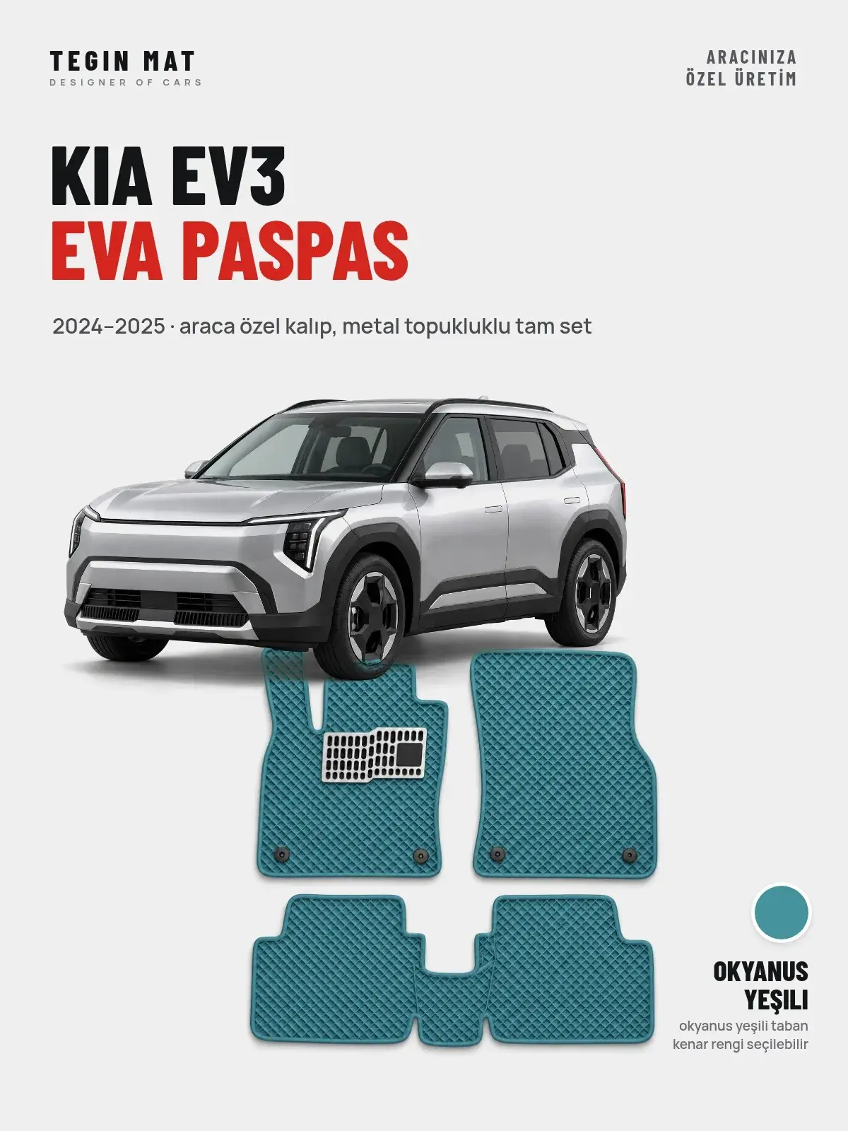 Kia EV3 EVA Oto Paspas Tam Set (2024–2025) Okyanus Yeşili – Araca Özel Kalıp (1)