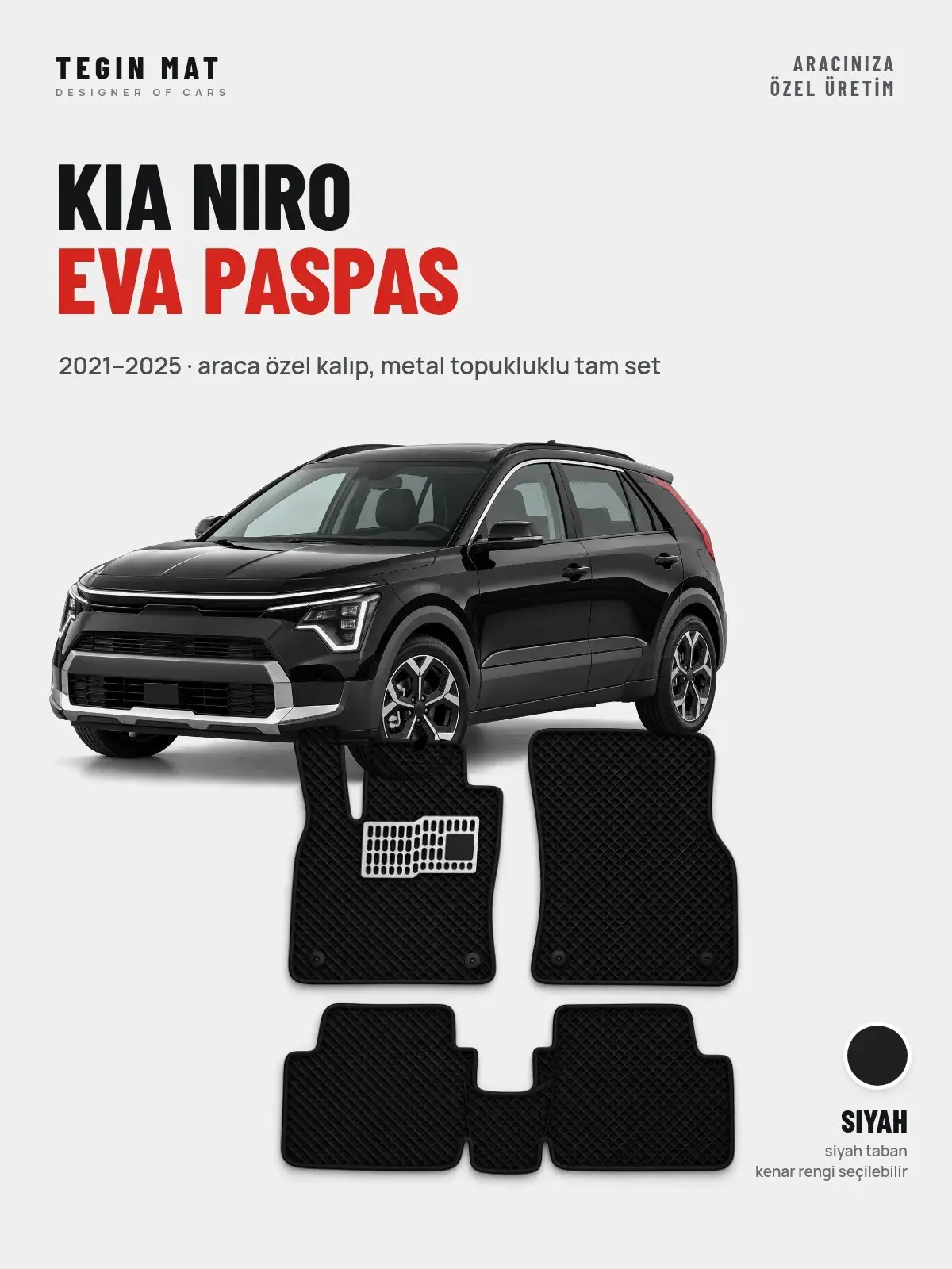 Kia Niro EVA Oto Paspas Tam Set (2021–2025) Siyah – Araca Özel Kalıp (1)