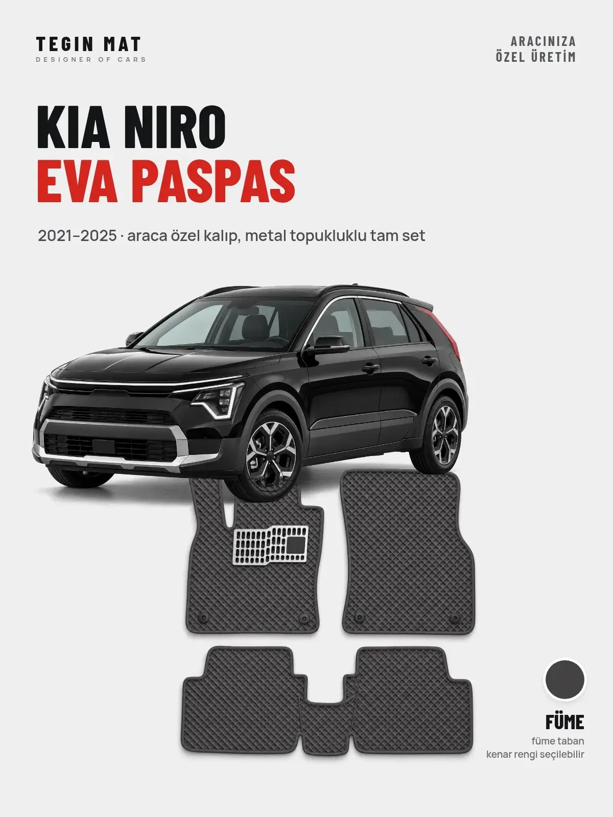 Kia Niro EVA Oto Paspas Tam Set (2021–2025) Füme – Araca Özel Kalıp (1)