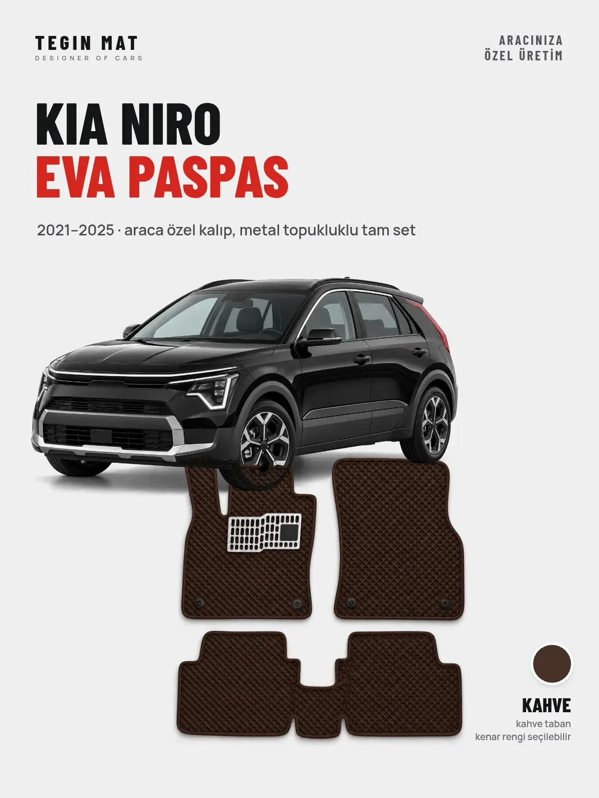 Kia Niro EVA Oto Paspas Tam Set (2021–2025) Kahve – Araca Özel Kalıp (1)
