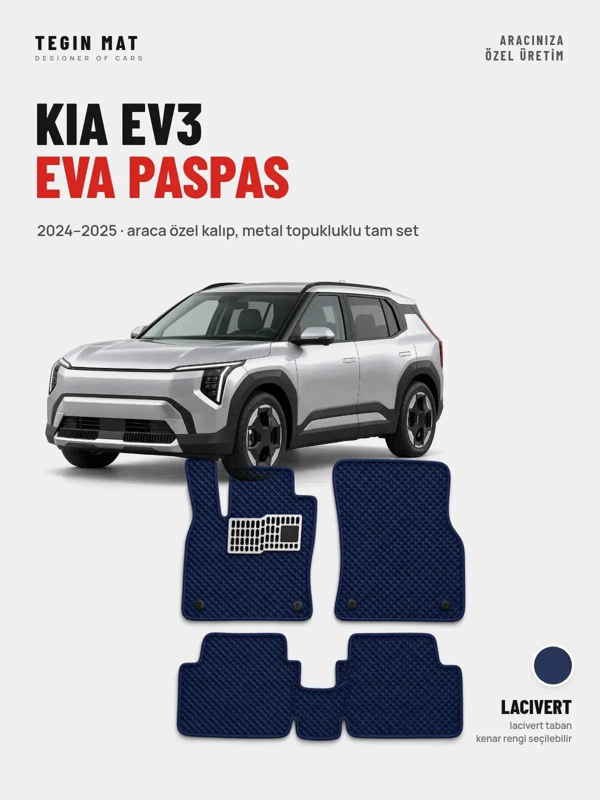 Kia EV3 EVA Oto Paspas Tam Set (2024–2025) Lacivert – Araca Özel Kalıp (1)