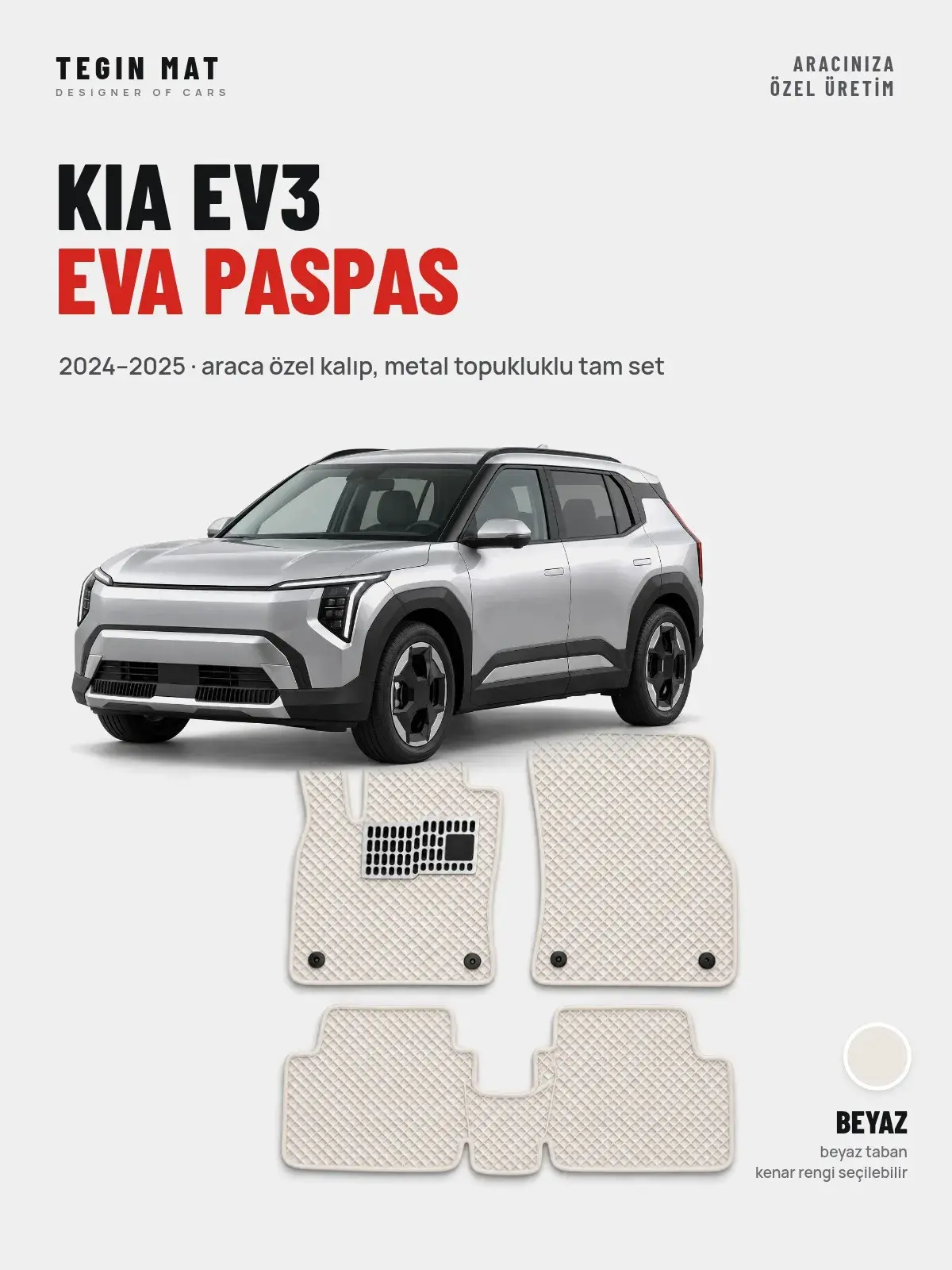 Kia EV3 EVA Oto Paspas Tam Set (2024–2025) Beyaz – Araca Özel Kalıp (1)