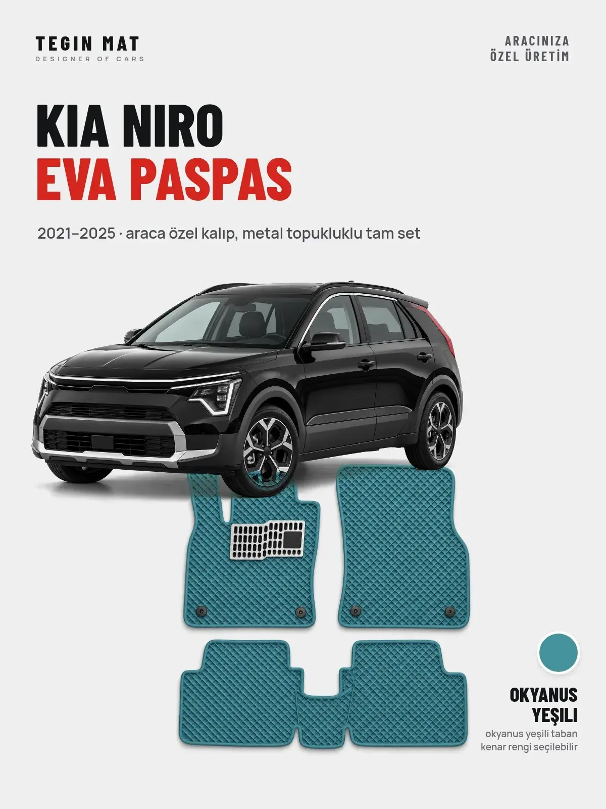 Kia Niro EVA Oto Paspas Tam Set (2021–2025) Okyanus Yeşili – Araca Özel Kalıp (1)