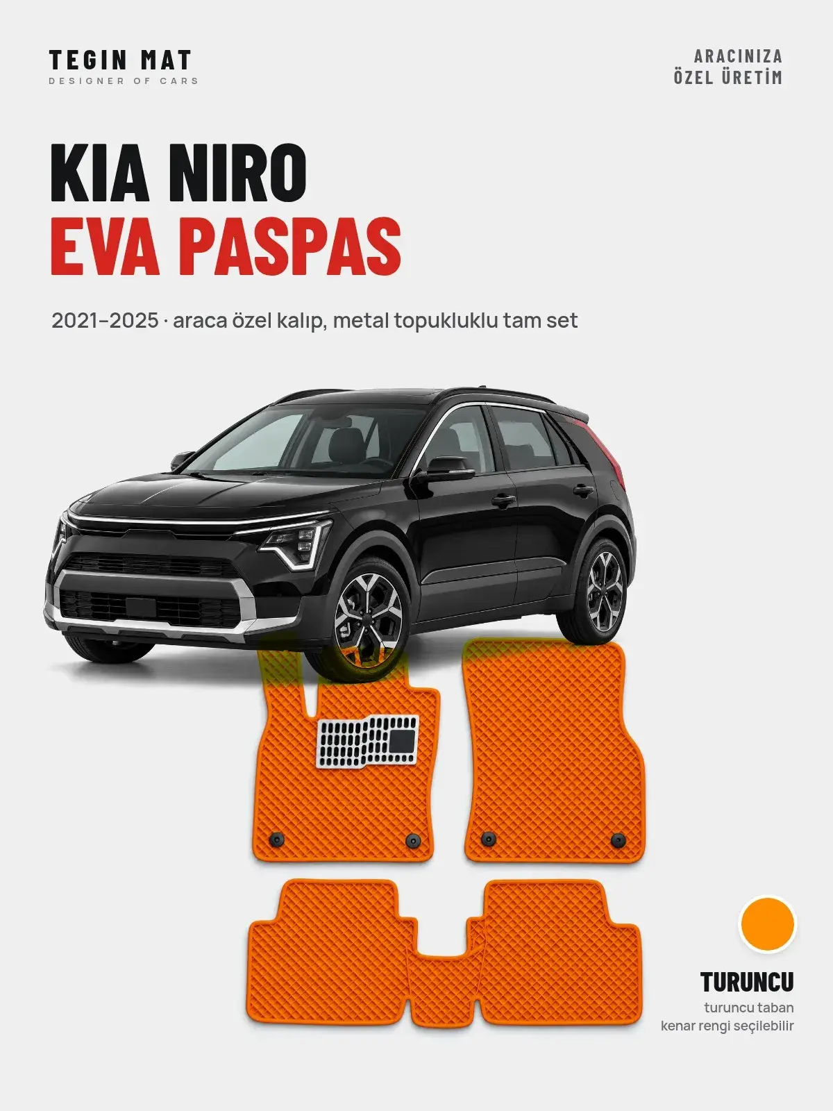 Kia Niro EVA Oto Paspas Tam Set (2021–2025) Turuncu – Araca Özel Kalıp (1)
