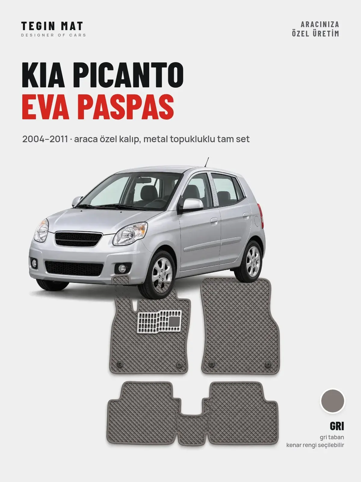 Kia Picanto EVA Oto Paspas Tam Set (2004–2011) Gri – Araca Özel Kalıp (1)