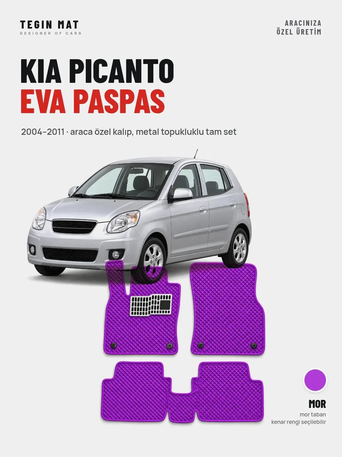 Kia Picanto EVA Oto Paspas Tam Set (2004–2011) Mor – Araca Özel Kalıp (1)